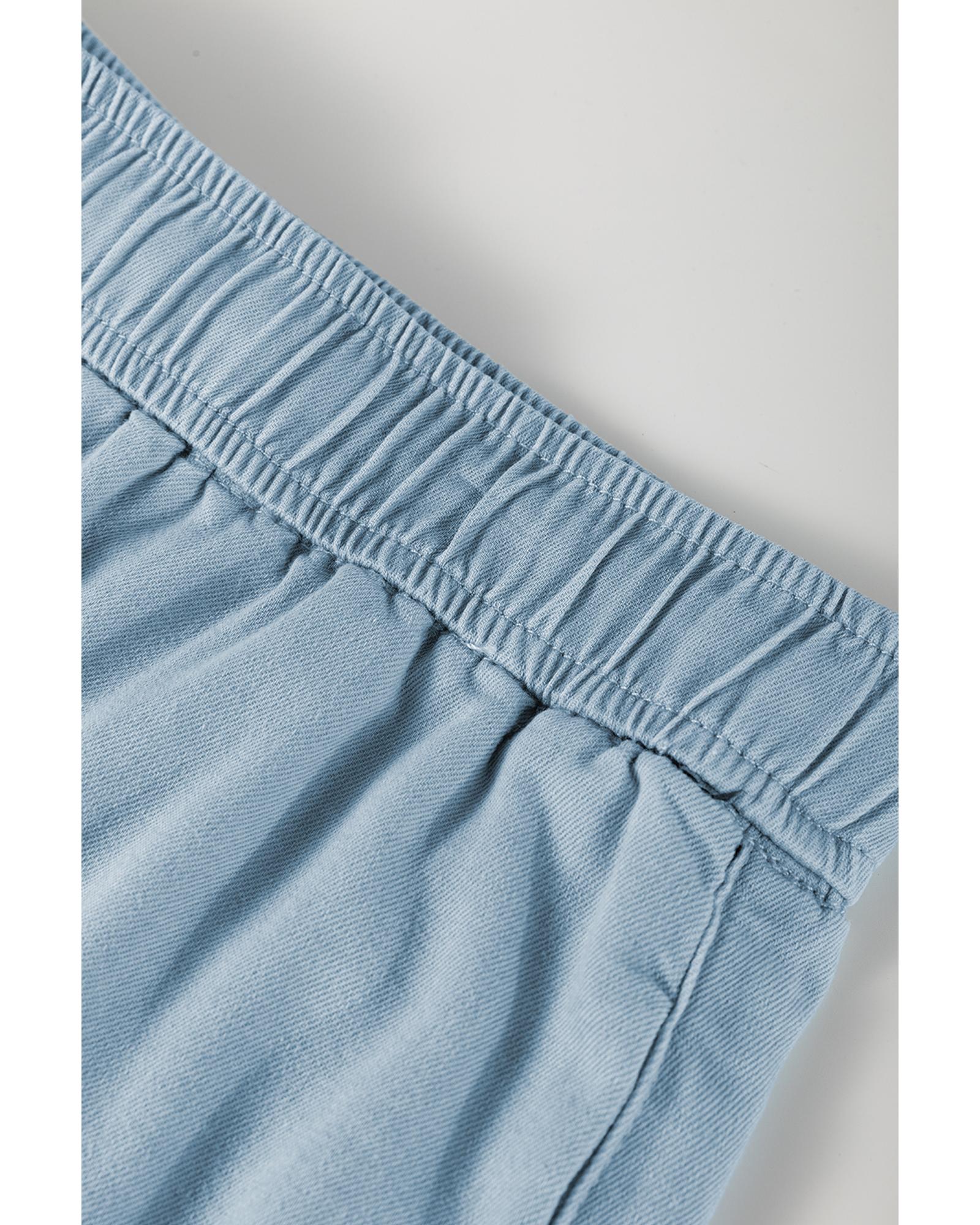 Beau Blue Washed Chambray Drawstring Elastic Waist Plus Size Shorts - 4X 6