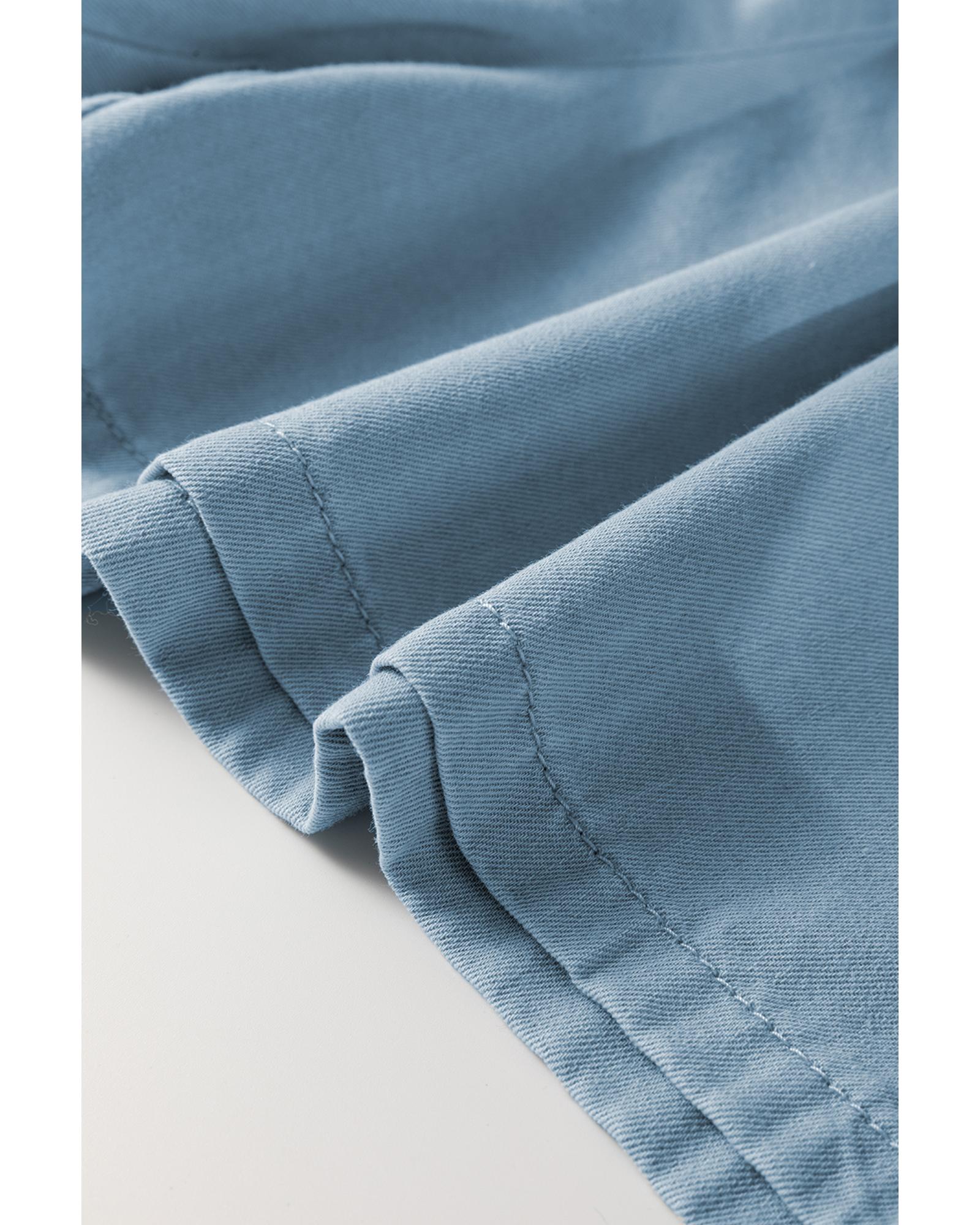 Beau Blue Washed Chambray Drawstring Elastic Waist Plus Size Shorts - 4X 8
