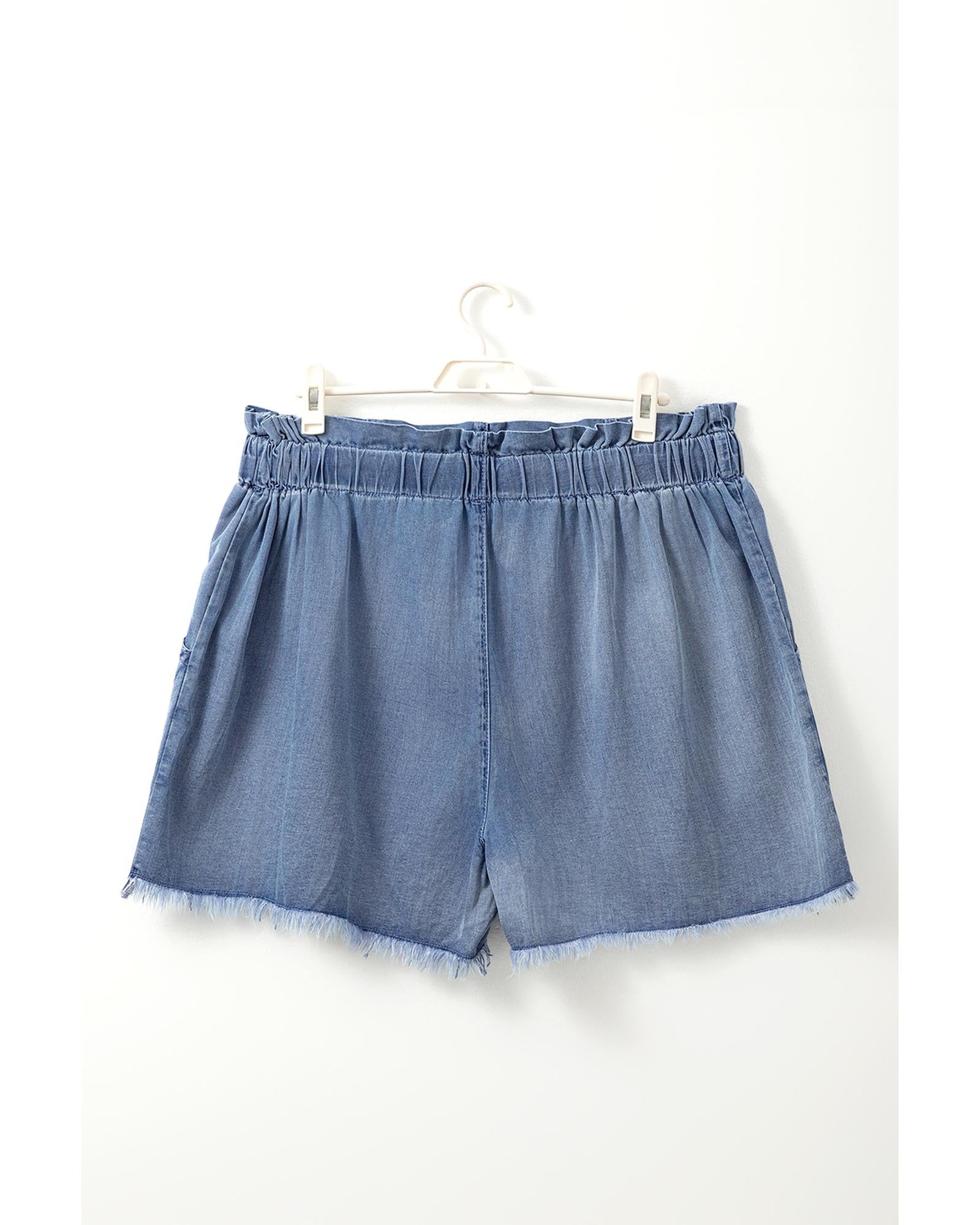 Dusk Blue Raw Hem Lace-up High Waist Plus Size Denim Shorts - 1X 6