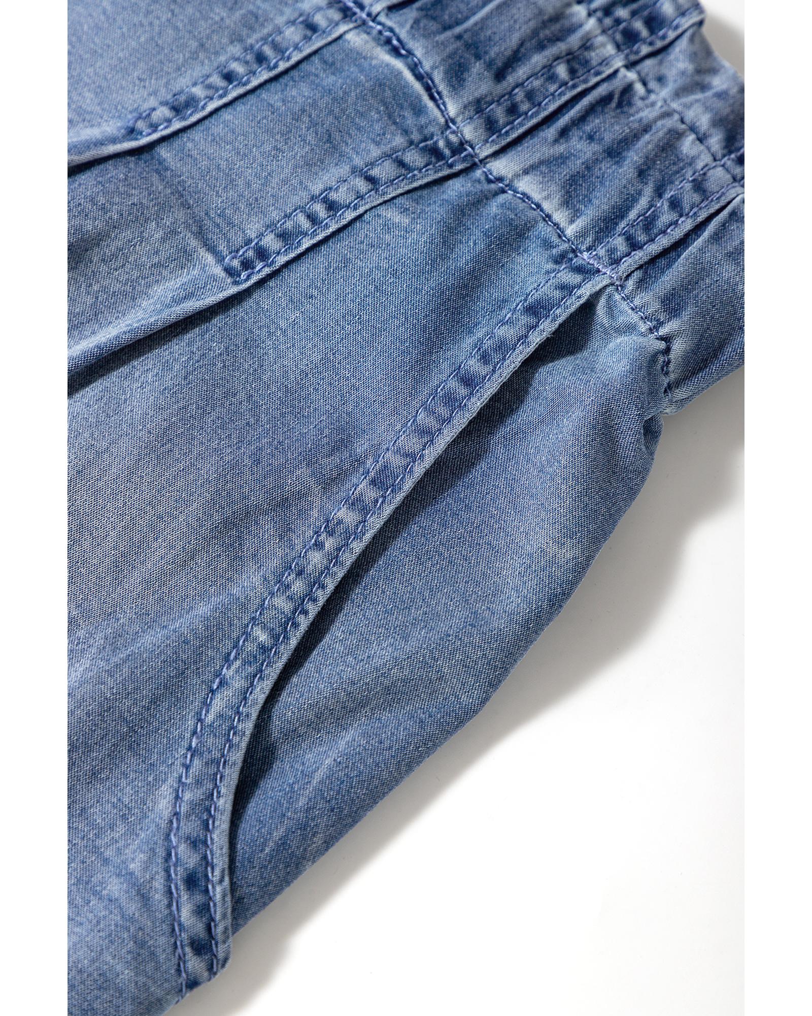 Dusk Blue Raw Hem Lace-up High Waist Plus Size Denim Shorts - 1X 8