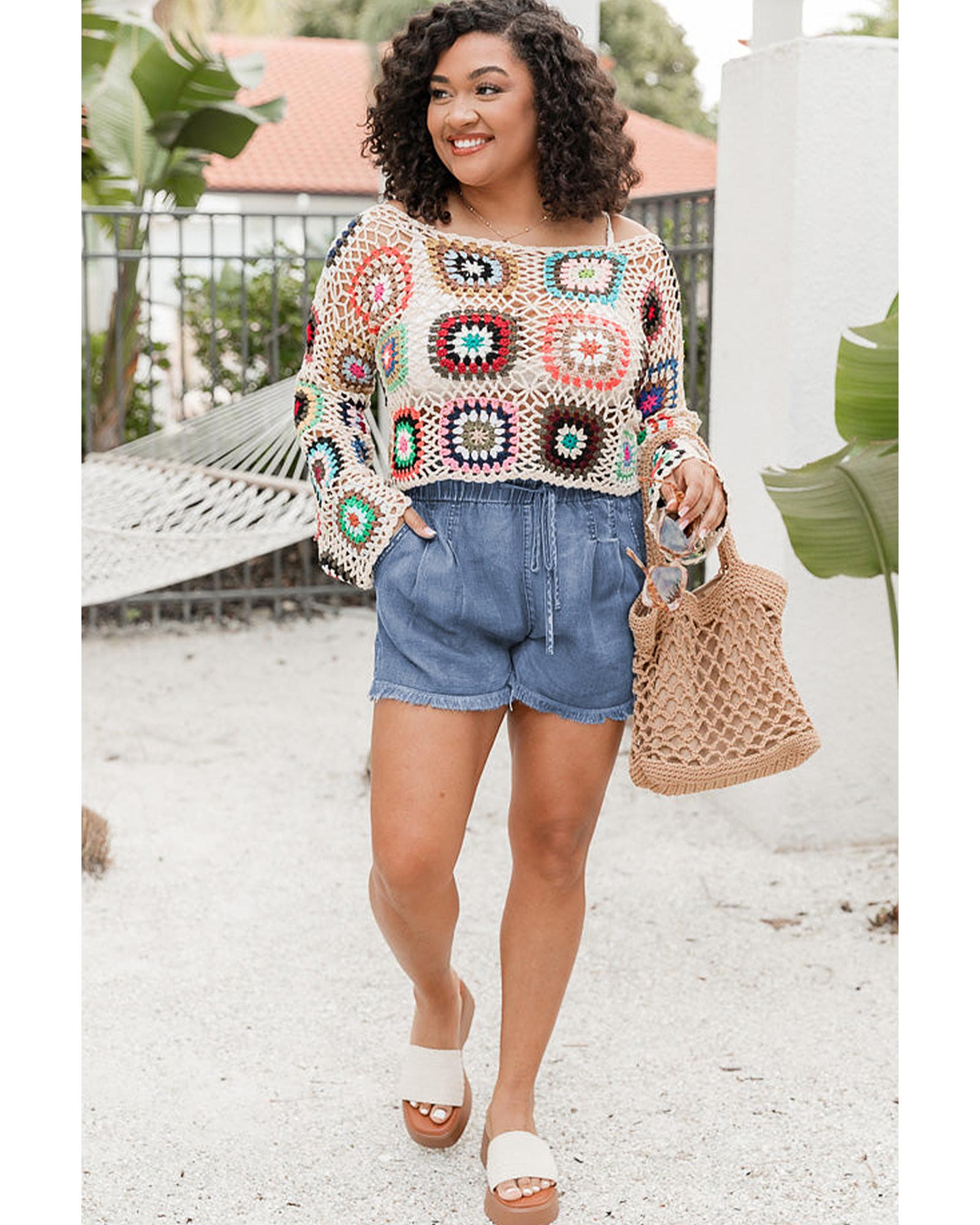Dusk Blue Raw Hem Lace-up High Waist Plus Size Denim Shorts - 3X 4