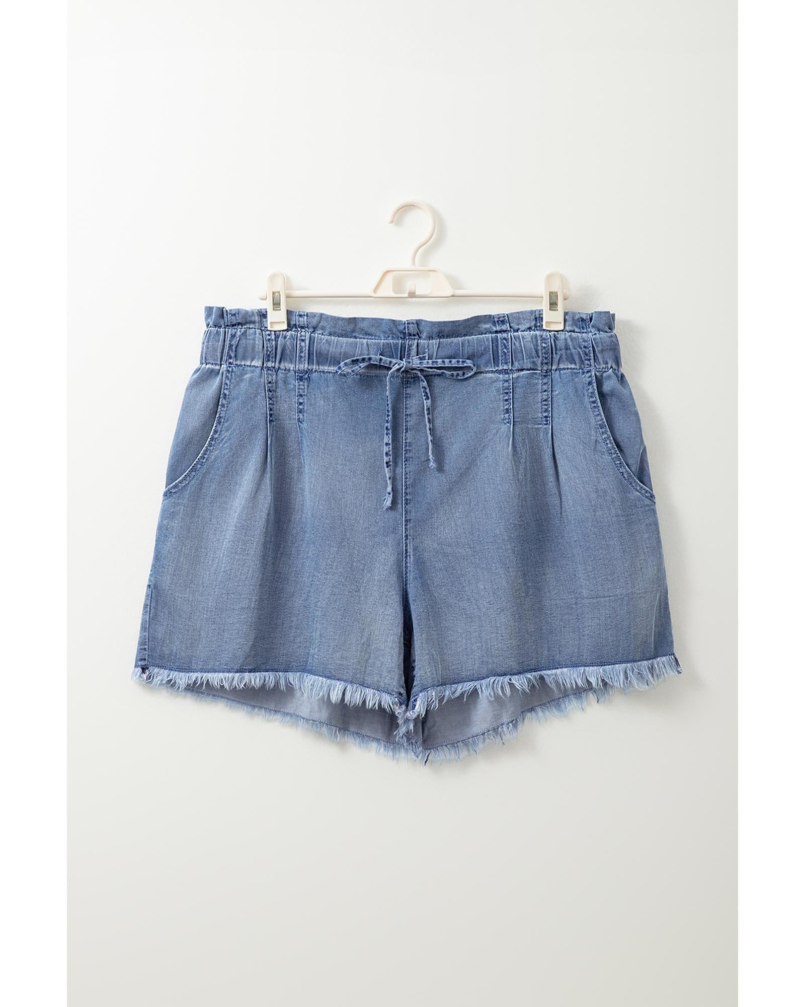 Dusk Blue Raw Hem Lace-up High Waist Plus Size Denim Shorts - 4X 5