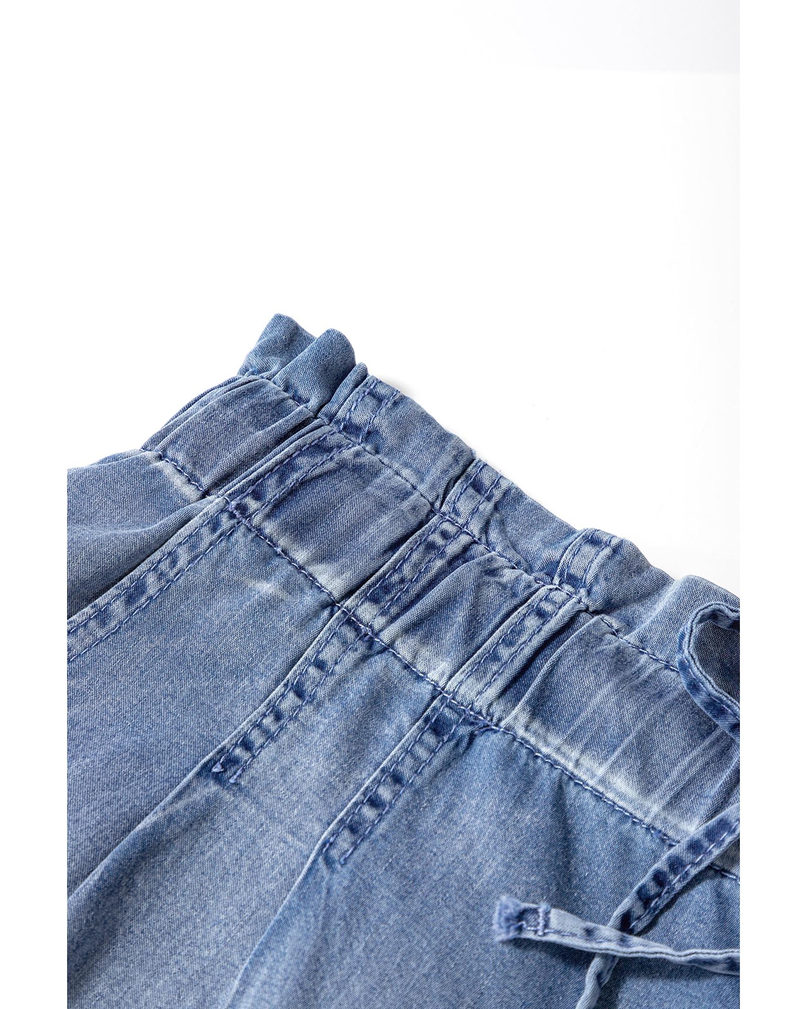 Dusk Blue Raw Hem Lace-up High Waist Plus Size Denim Shorts - 4X 7