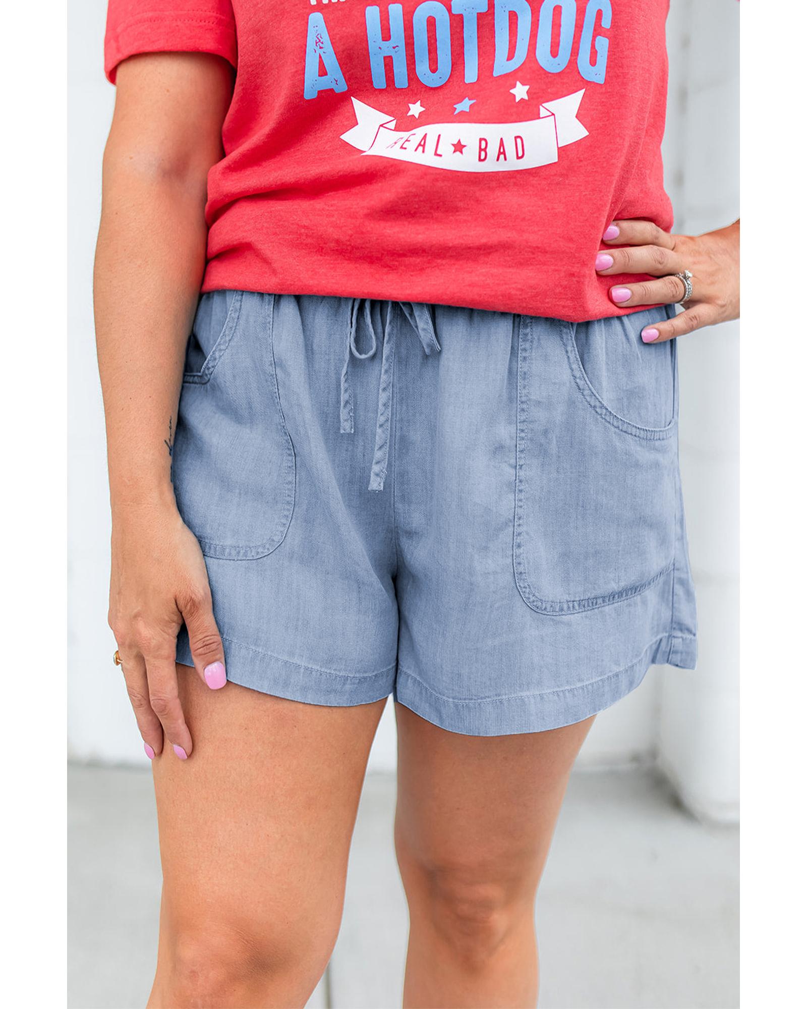 Beau Blue Pocketed Drawstring High Waist Plus Size Denim Shorts - 3X 6