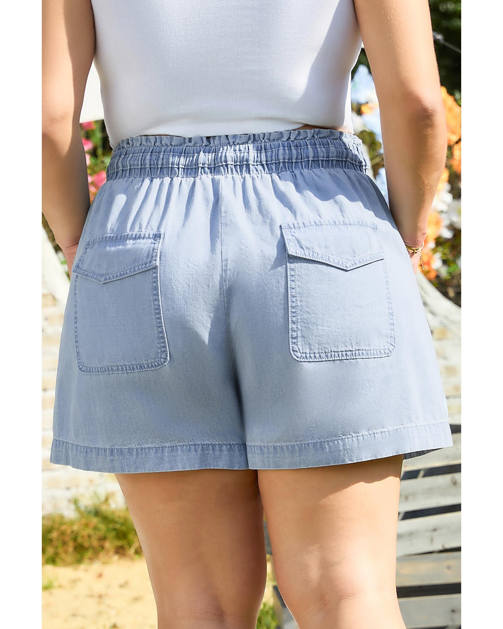 Beau Blue Pocketed Drawstring High Waist Plus Size Denim Shorts - 4X