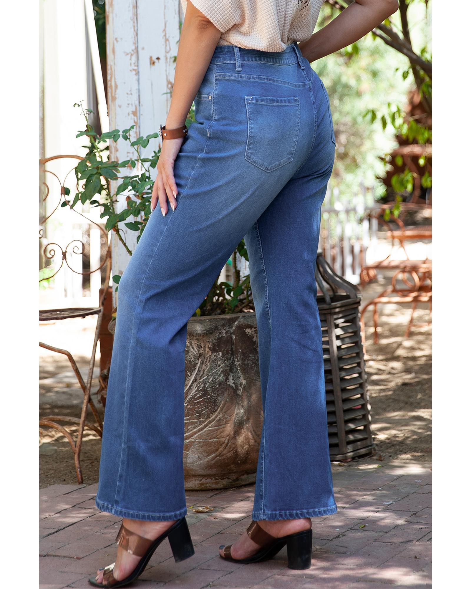 Blue Plus Size Exposed Seam High Waist Flare Jeans - 2X 3