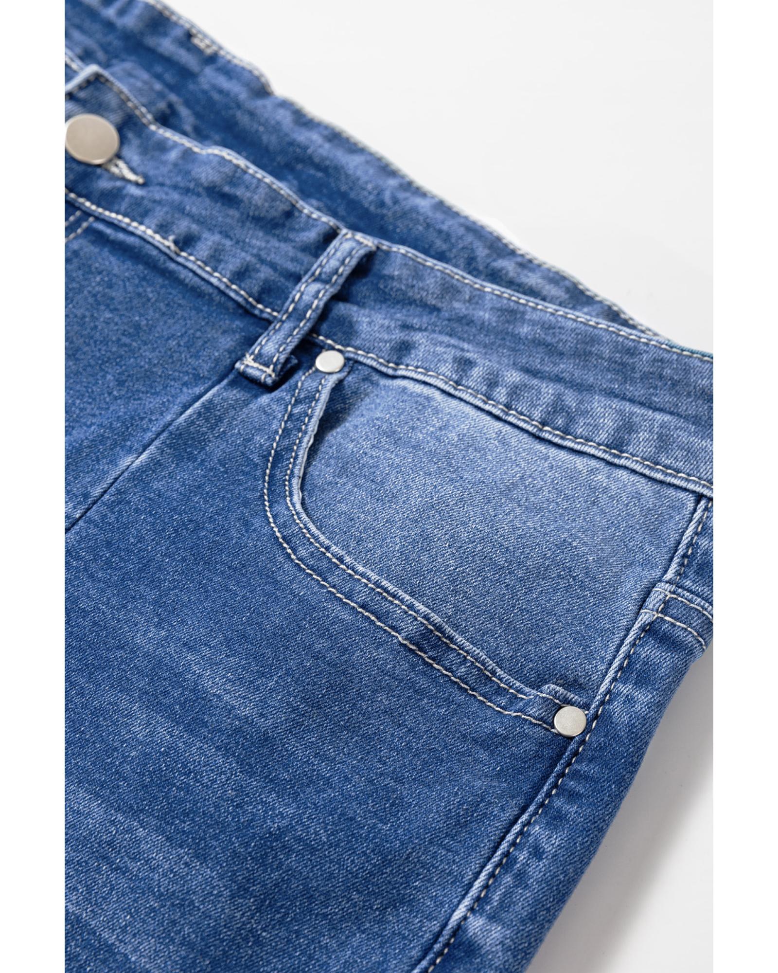 Blue Plus Size Exposed Seam High Waist Flare Jeans - 2X 4