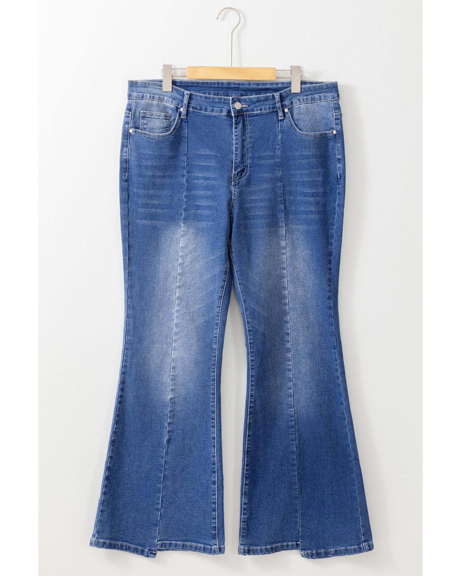 Blue Plus Size Exposed Seam High Waist Flare Jeans - 2X 5