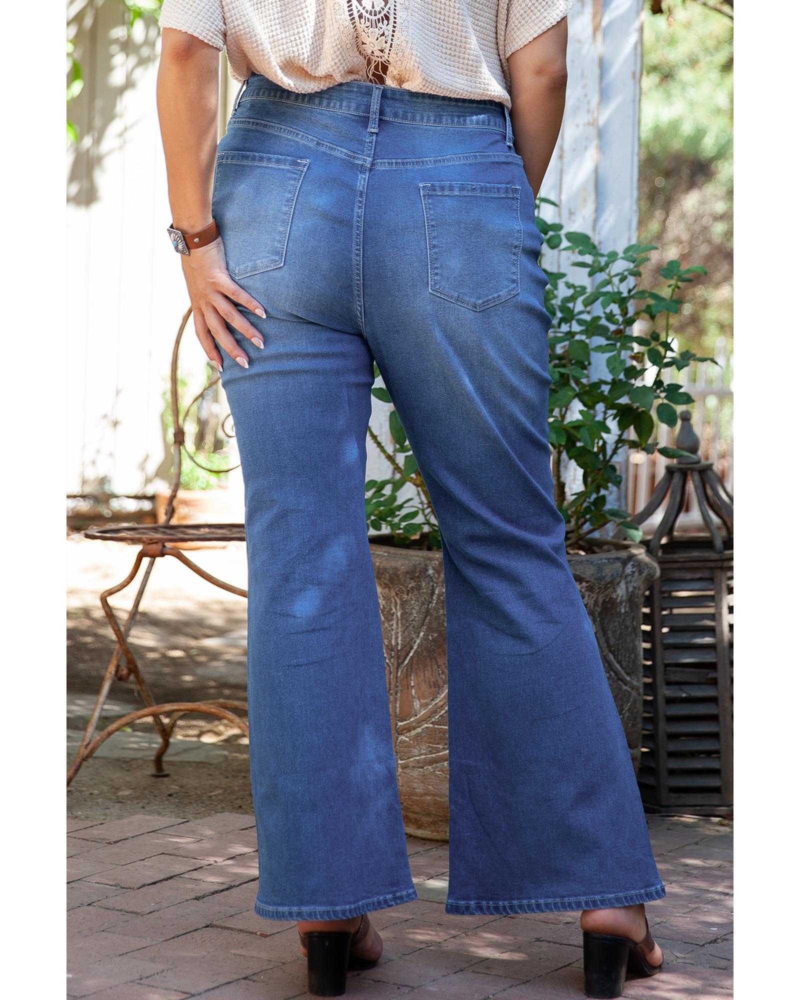Blue Plus Size Exposed Seam High Waist Flare Jeans - 2X 7