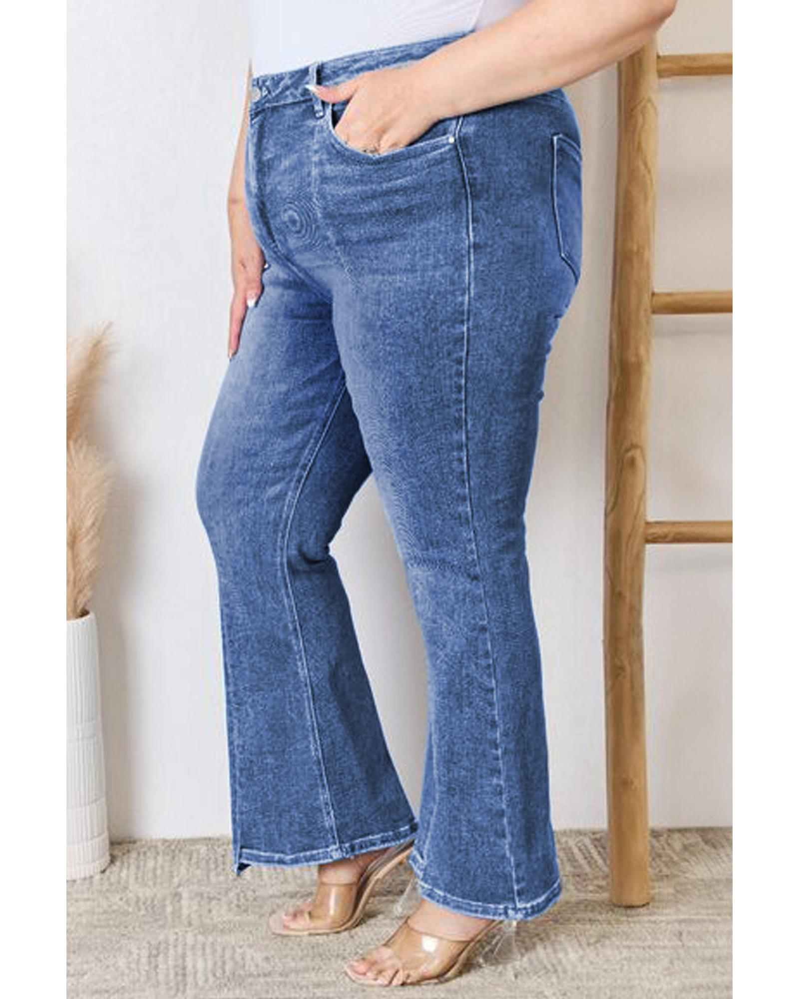 Blue Plus Size Exposed Seam High Waist Flare Jeans - 2X 8