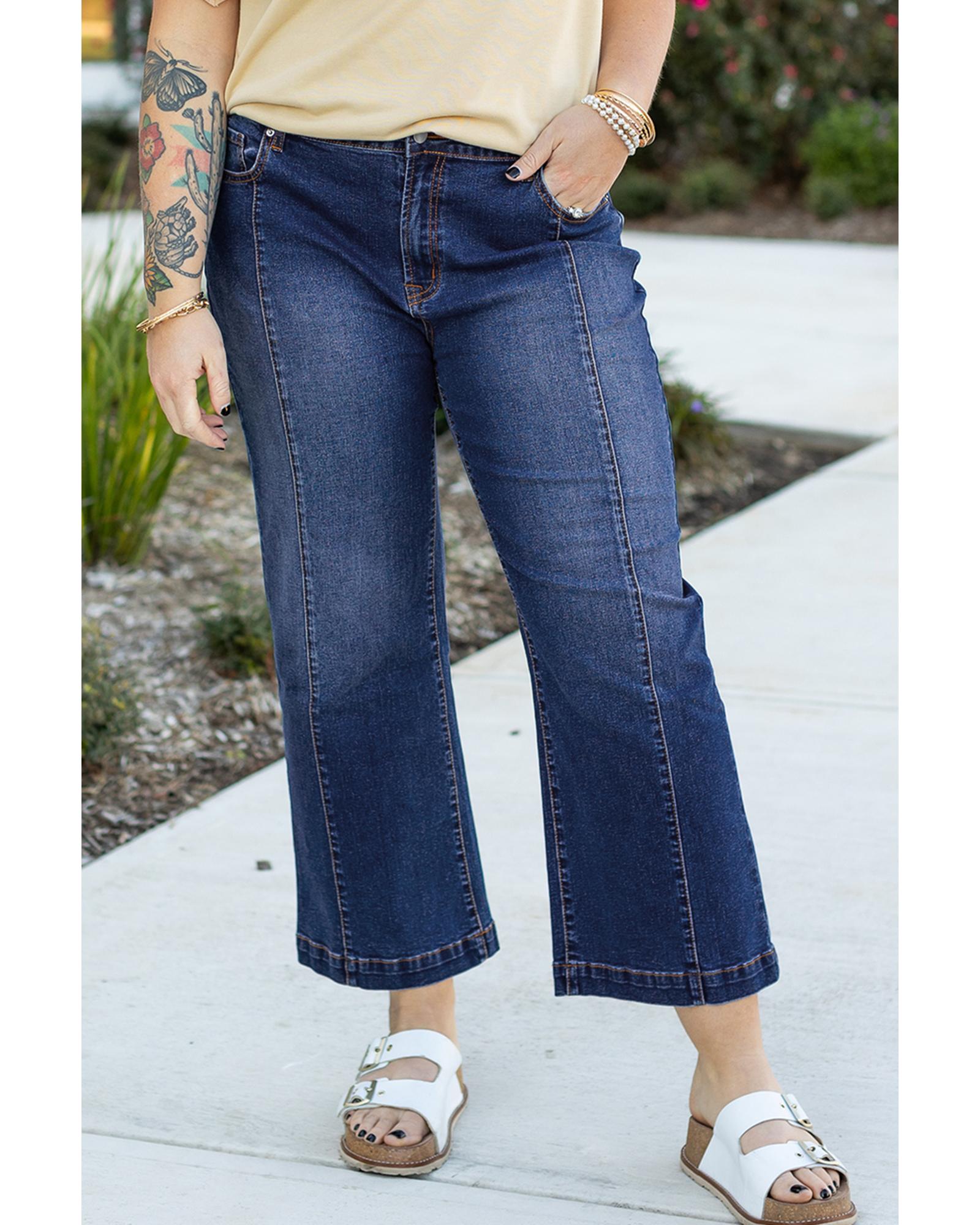 Navy Blue Plus Size Seamed Wide Leg High Waist Jeans - 4X 6