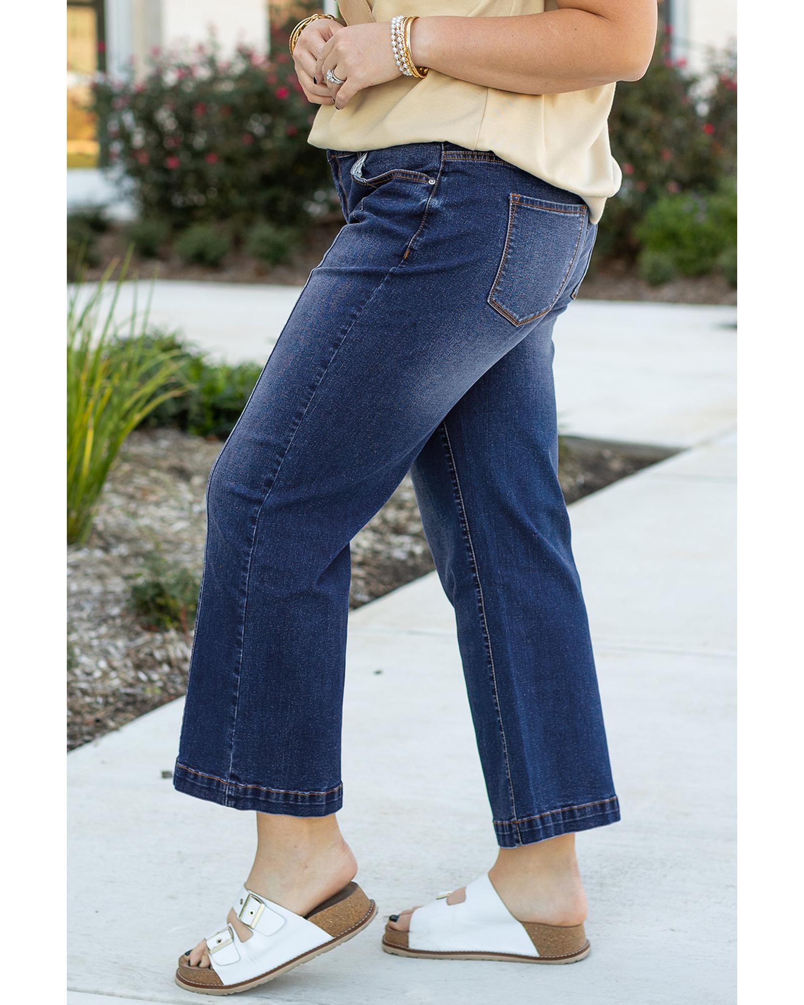 Navy Blue Plus Size Seamed Wide Leg High Waist Jeans - 4X 8