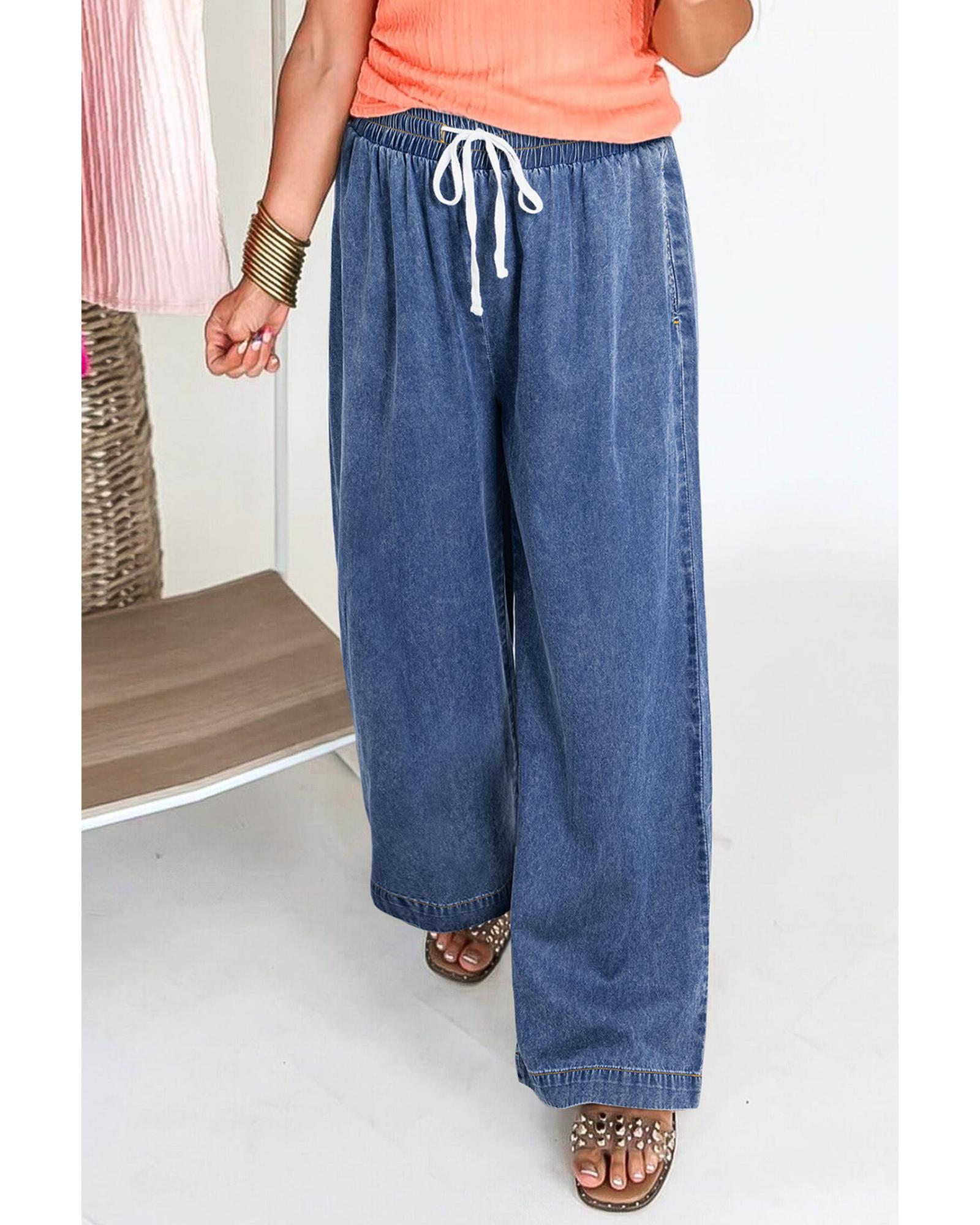 Azura Exchange Dusk Blue Plus Size Drawstring High Waist Straight Leg Jeans - 4X 3