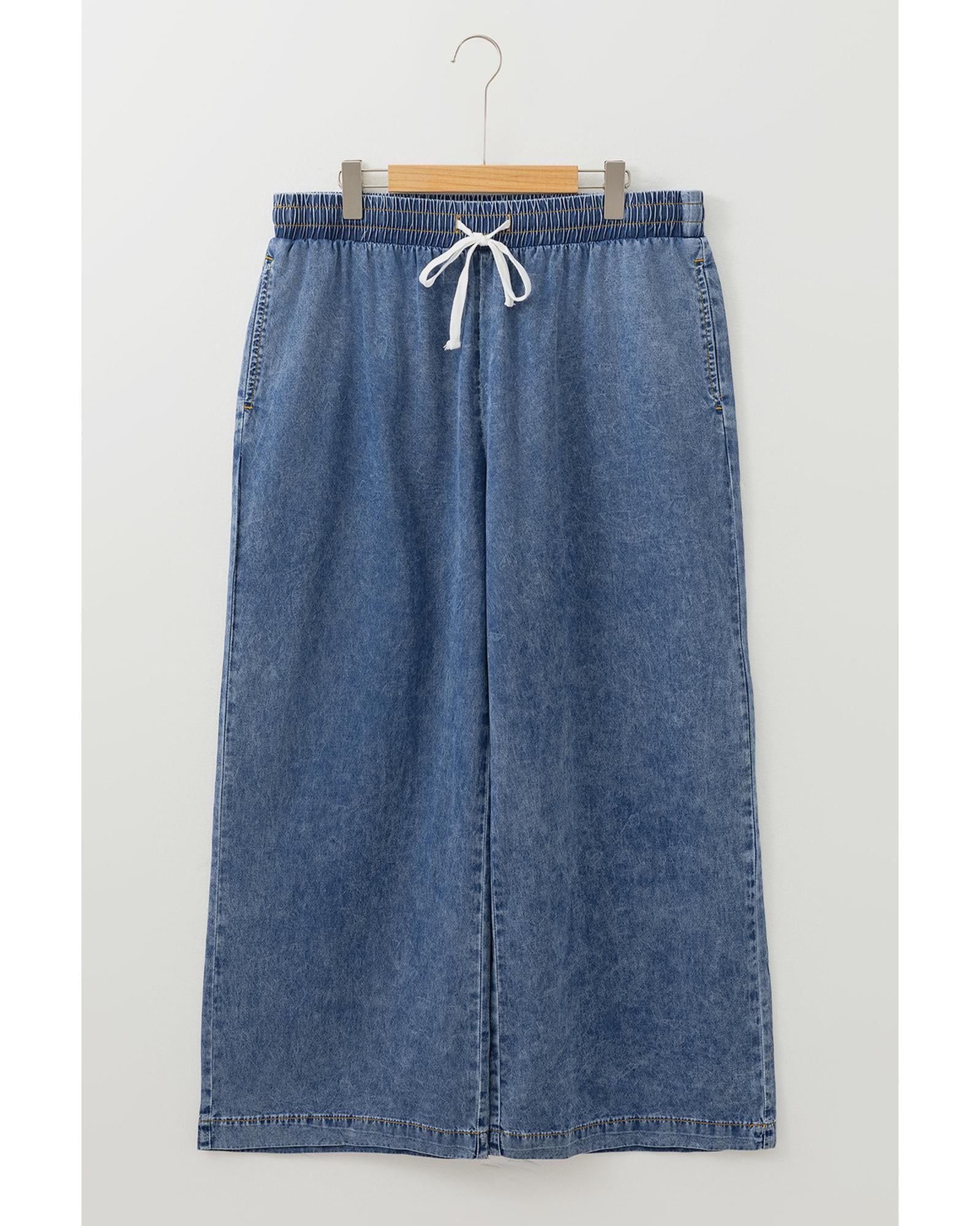 Azura Exchange Dusk Blue Plus Size Drawstring High Waist Straight Leg Jeans - 4X 5