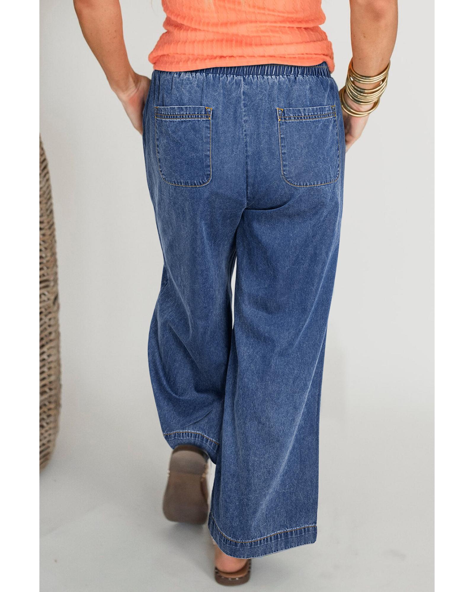Azura Exchange Dusk Blue Plus Size Drawstring High Waist Straight Leg Jeans - 4X 8