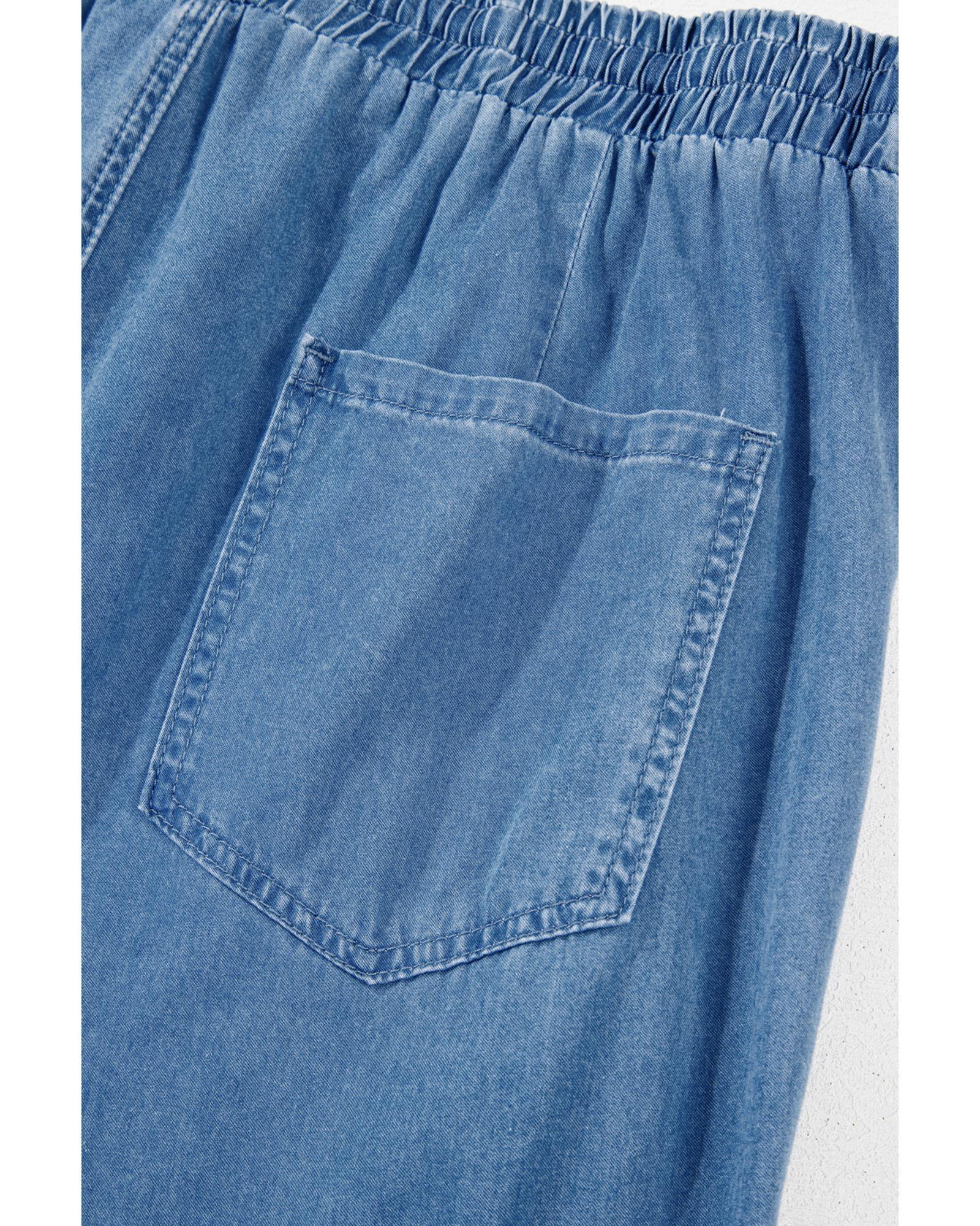 Dusk Blue Drawstring Waist Pocketed Plus Size Denim Joggers - 3X 8