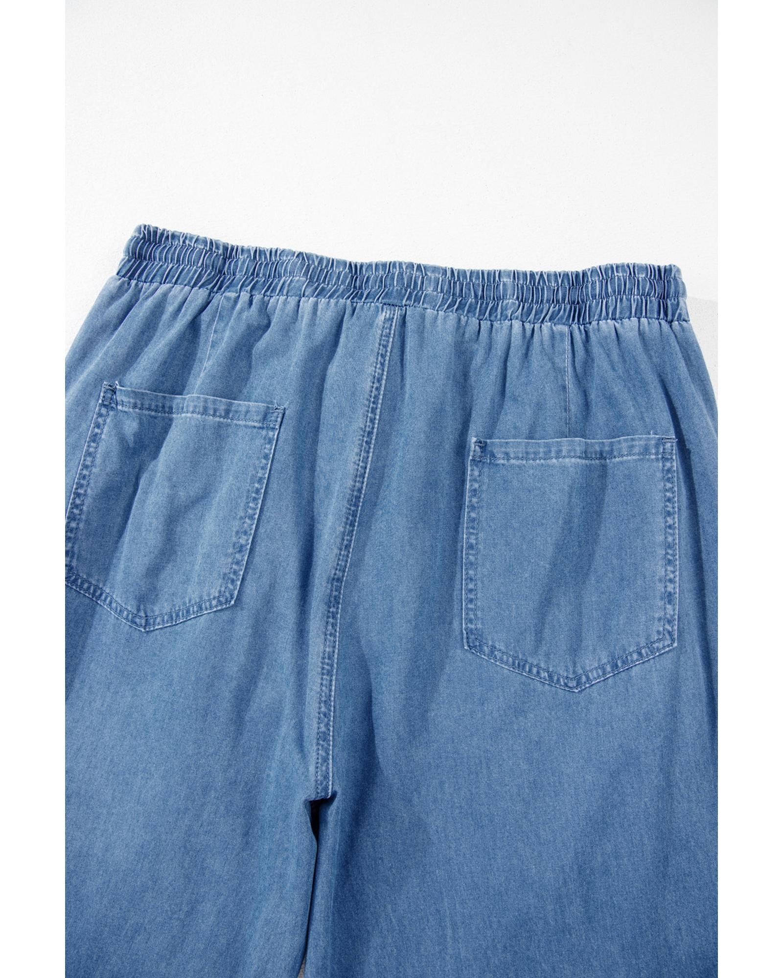 Dusk Blue Drawstring Waist Pocketed Plus Size Denim Joggers - 4X 7