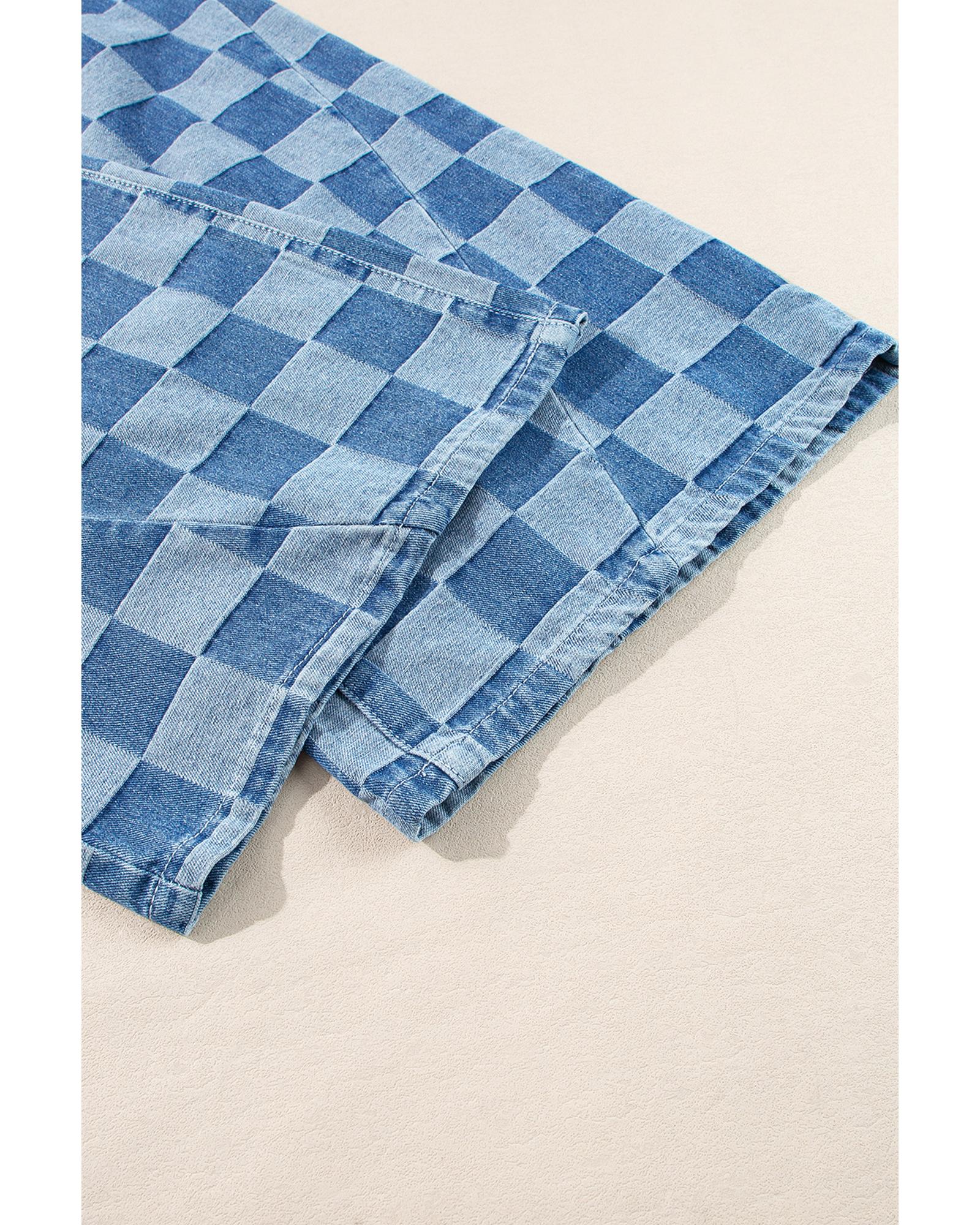 Azura Exchange Dusk Blue Plus Size Checkered Seamed High Waist Wide Leg Jeans - 4X 3