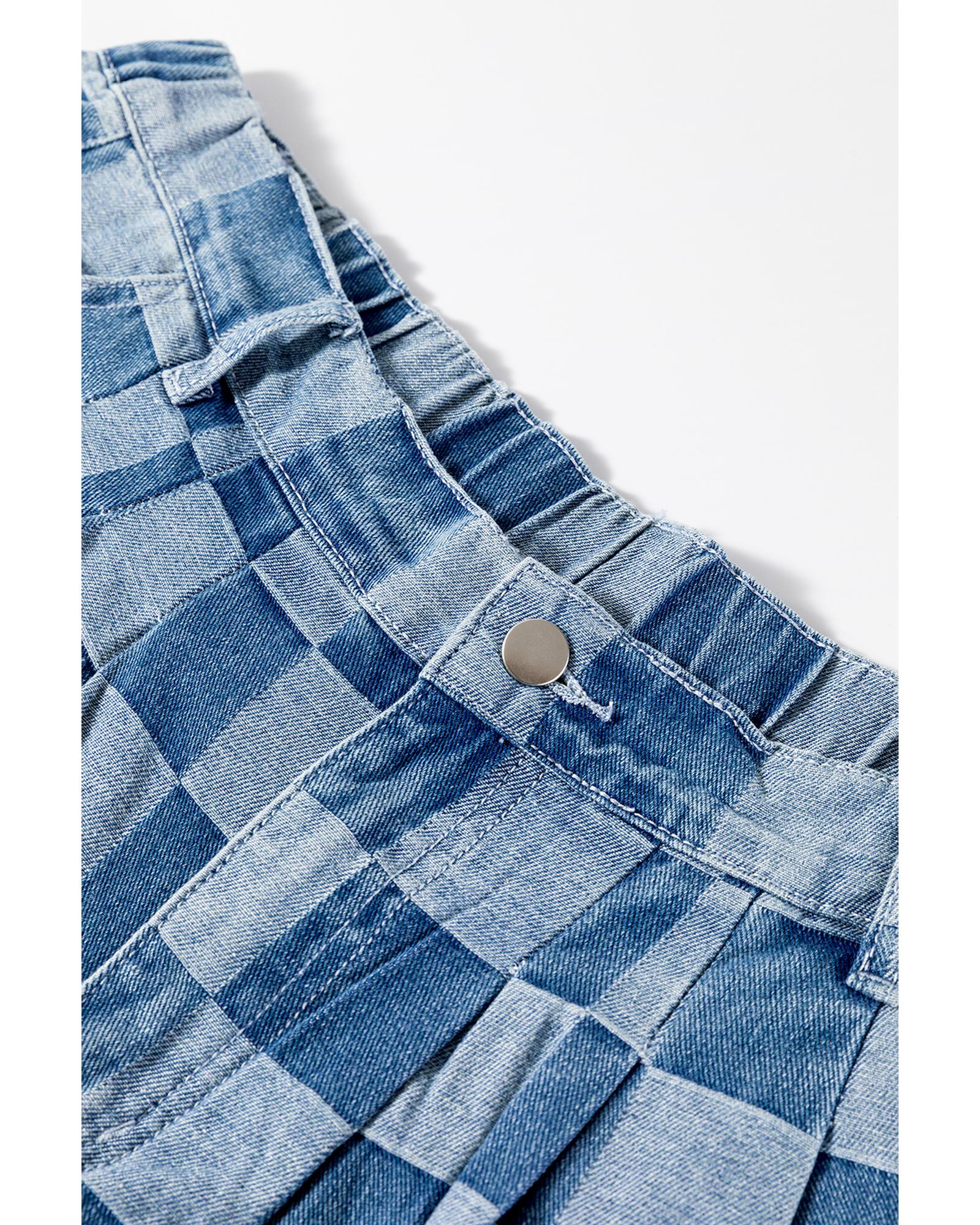 Azura Exchange Dusk Blue Plus Size Checkered Seamed High Waist Wide Leg Jeans - 4X 5