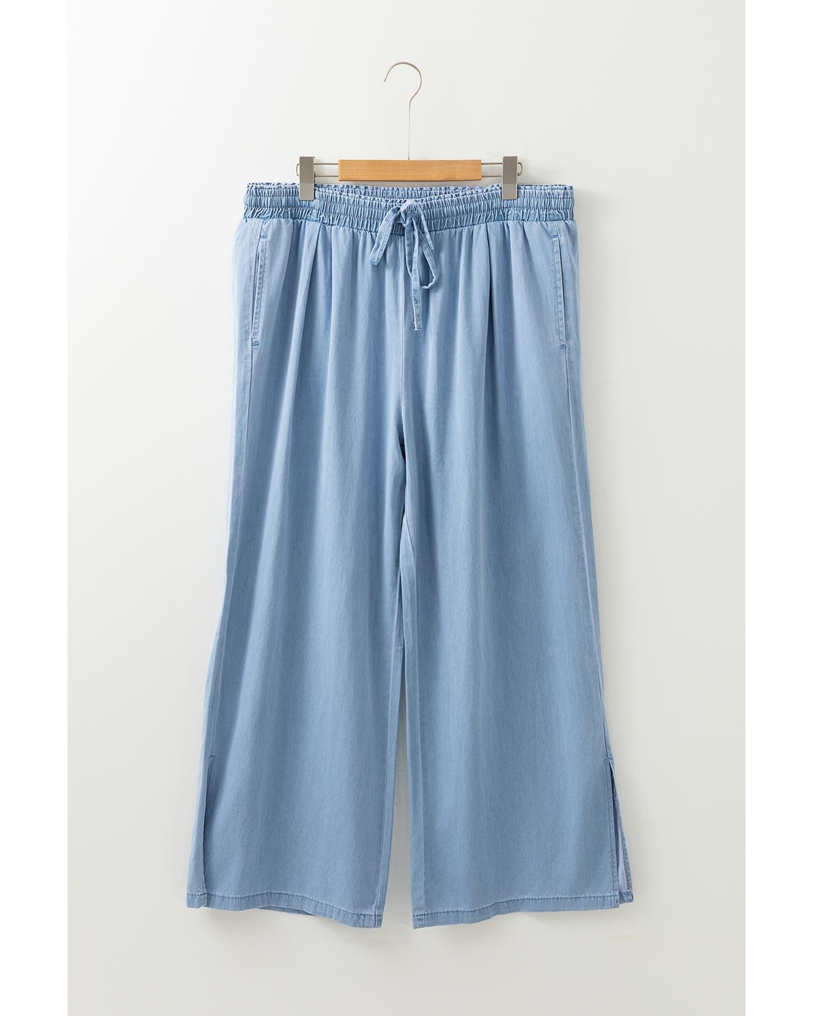 Beau Blue Casual Wide Slit Leg High Waist Loose Plus Size Jeans - 1X 7