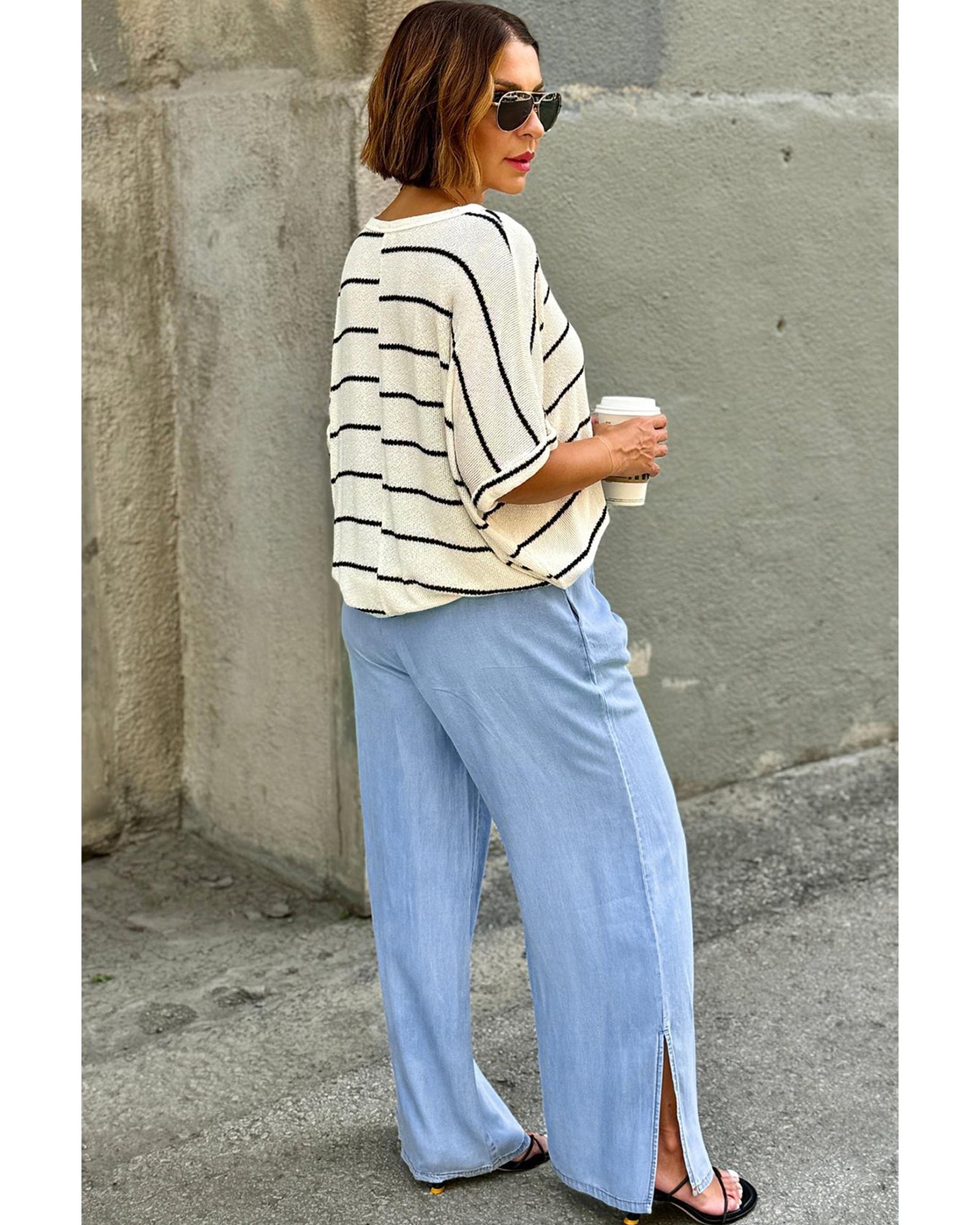 Beau Blue Casual Wide Slit Leg High Waist Loose Plus Size Jeans - 4X 5