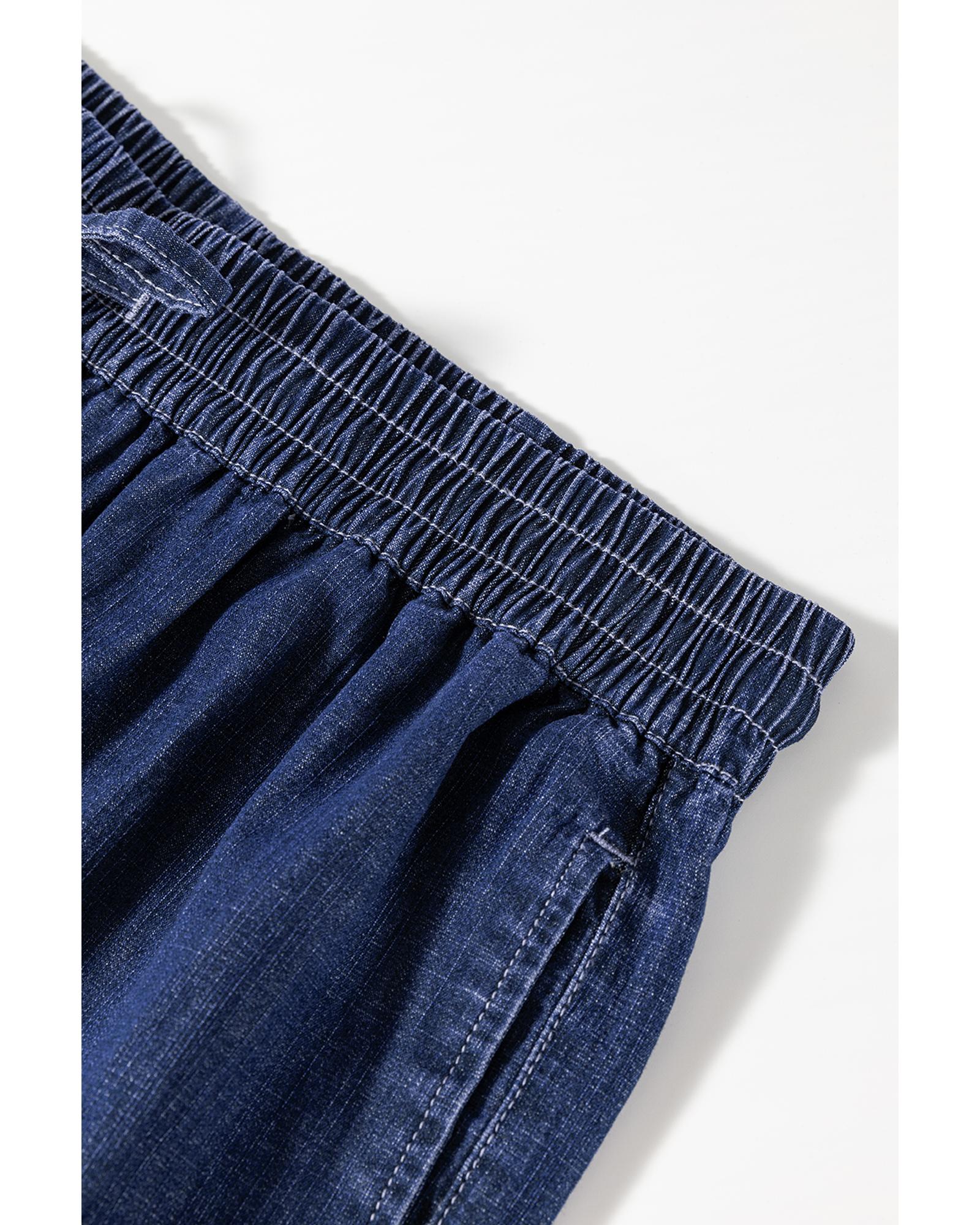 Real Teal Plus Size Drawstring High Waist Wide Leg Casual Jeans - 1X 5