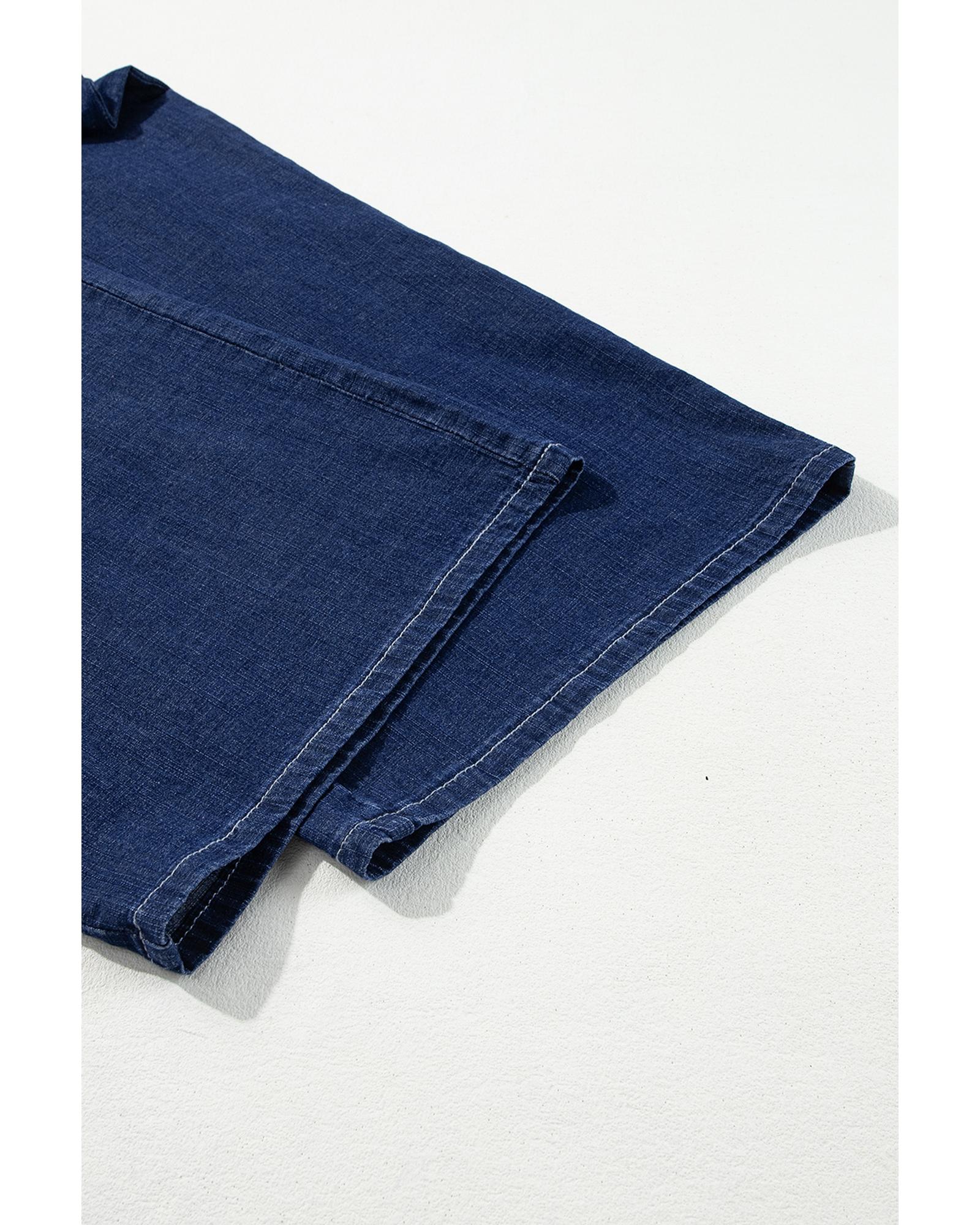 Real Teal Plus Size Drawstring High Waist Wide Leg Casual Jeans - 3X 7