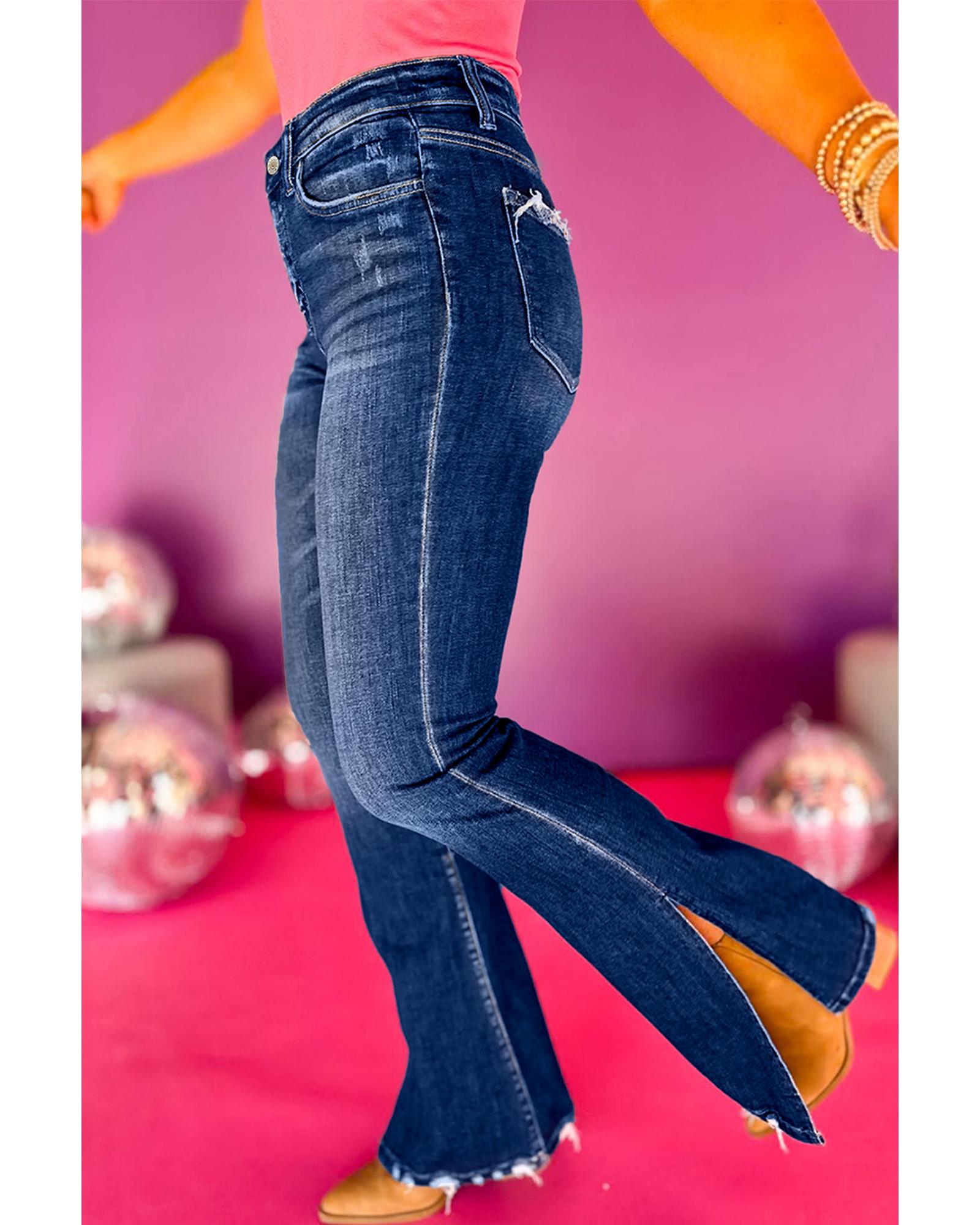Dirty blue Plus Size High Waist Side Slits Flare Jeans - 1X 5