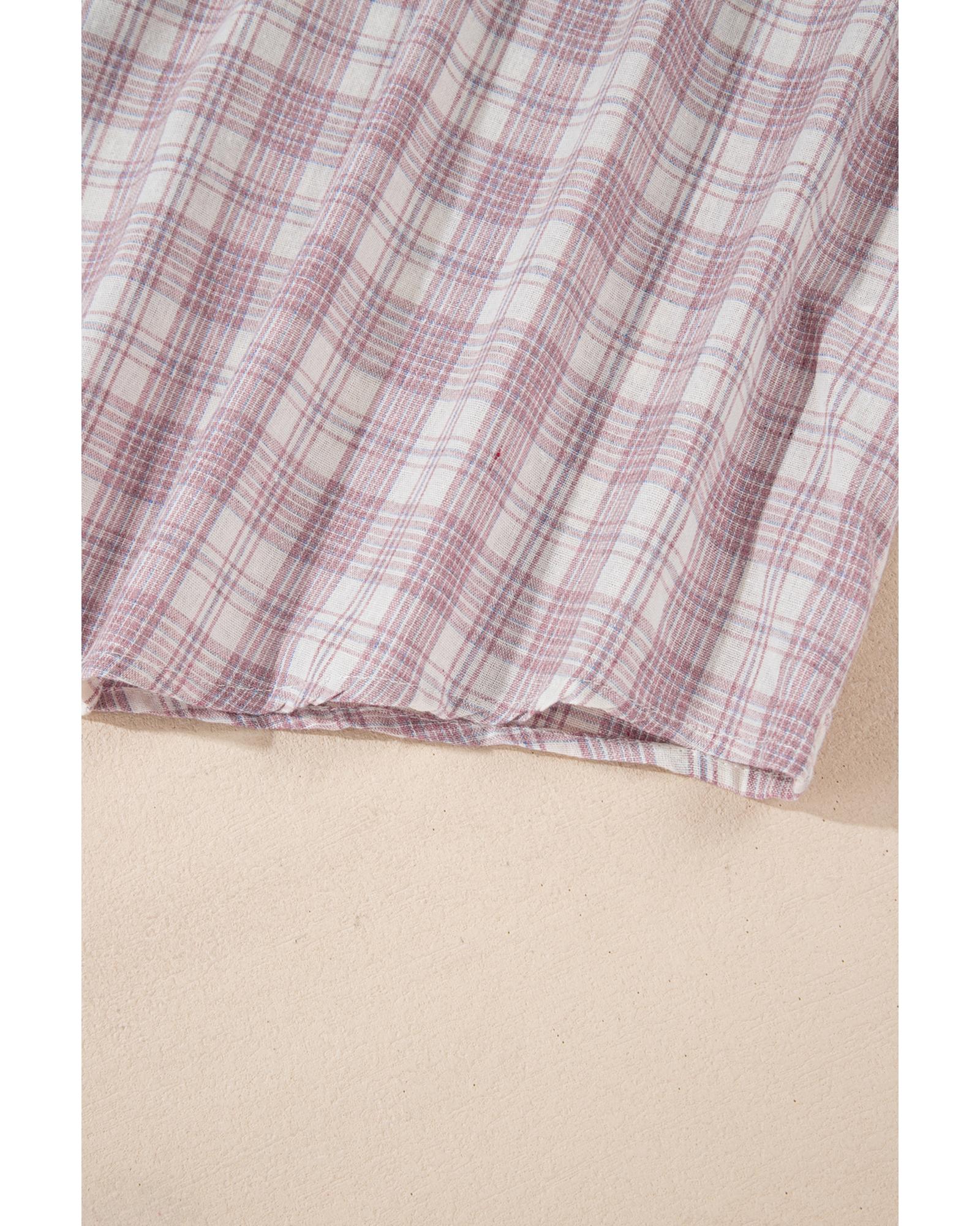 Bonbon Plaid Print Drawstring Hooded Button-up Plus Size Shirt - 1X 6