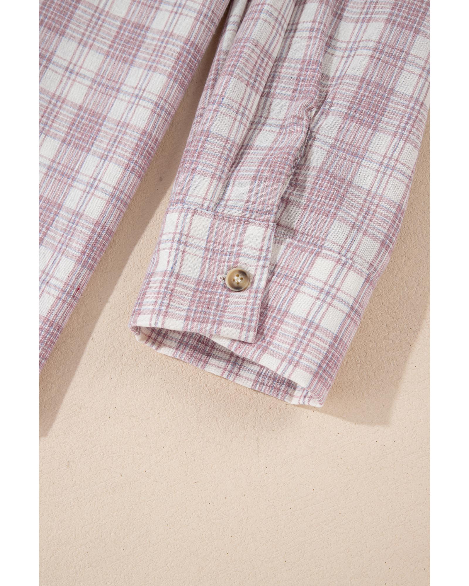 Bonbon Plaid Print Drawstring Hooded Button-up Plus Size Shirt - 3X 7
