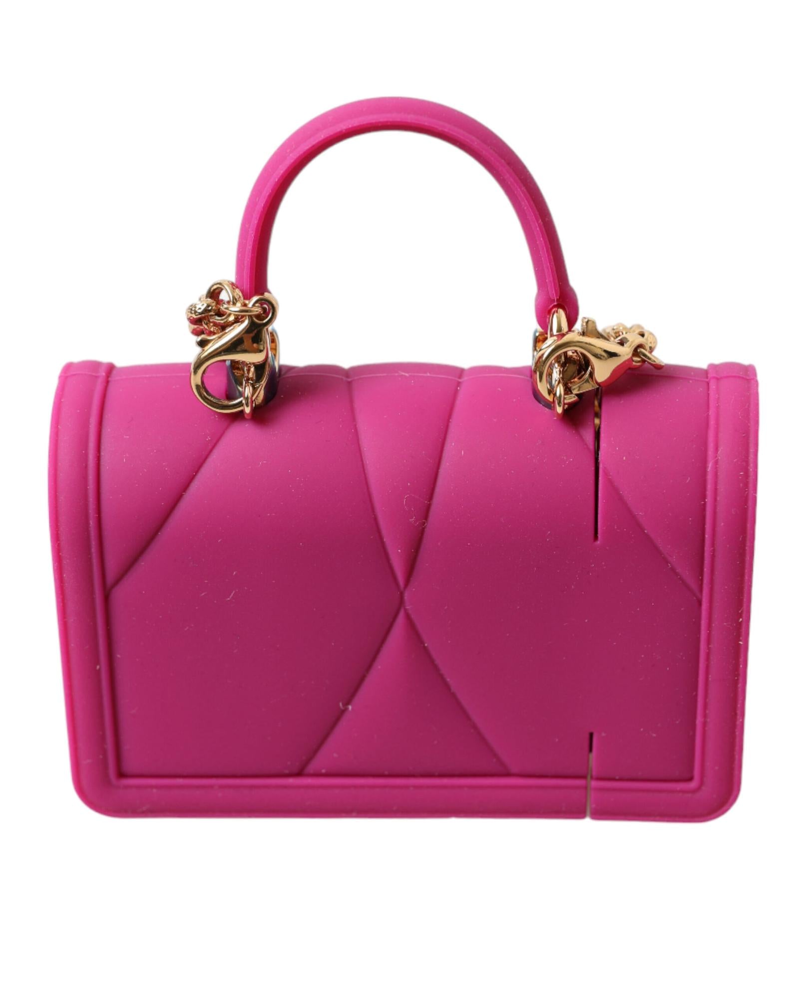 Dolce & Gabbana Women's Pink Silicone Devotion Heart Bag Gold Chain Airpods Case - One Size 4
