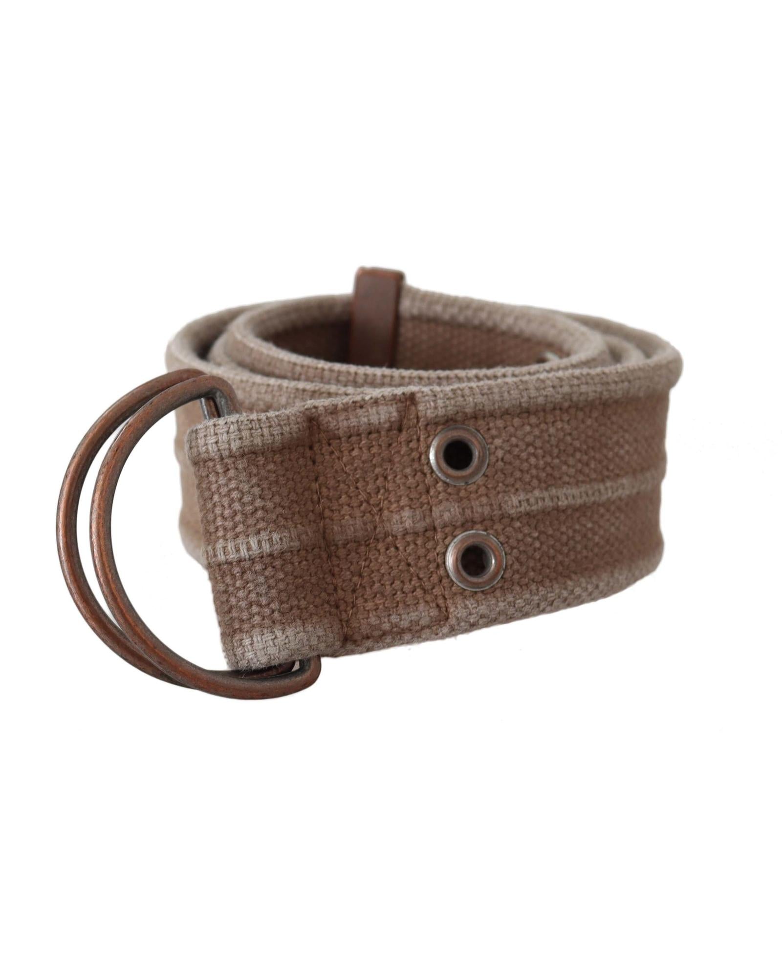 DOLCE & GABBANA Brown Leather Canvas Belt with Round Buckle 100 cm Women 3