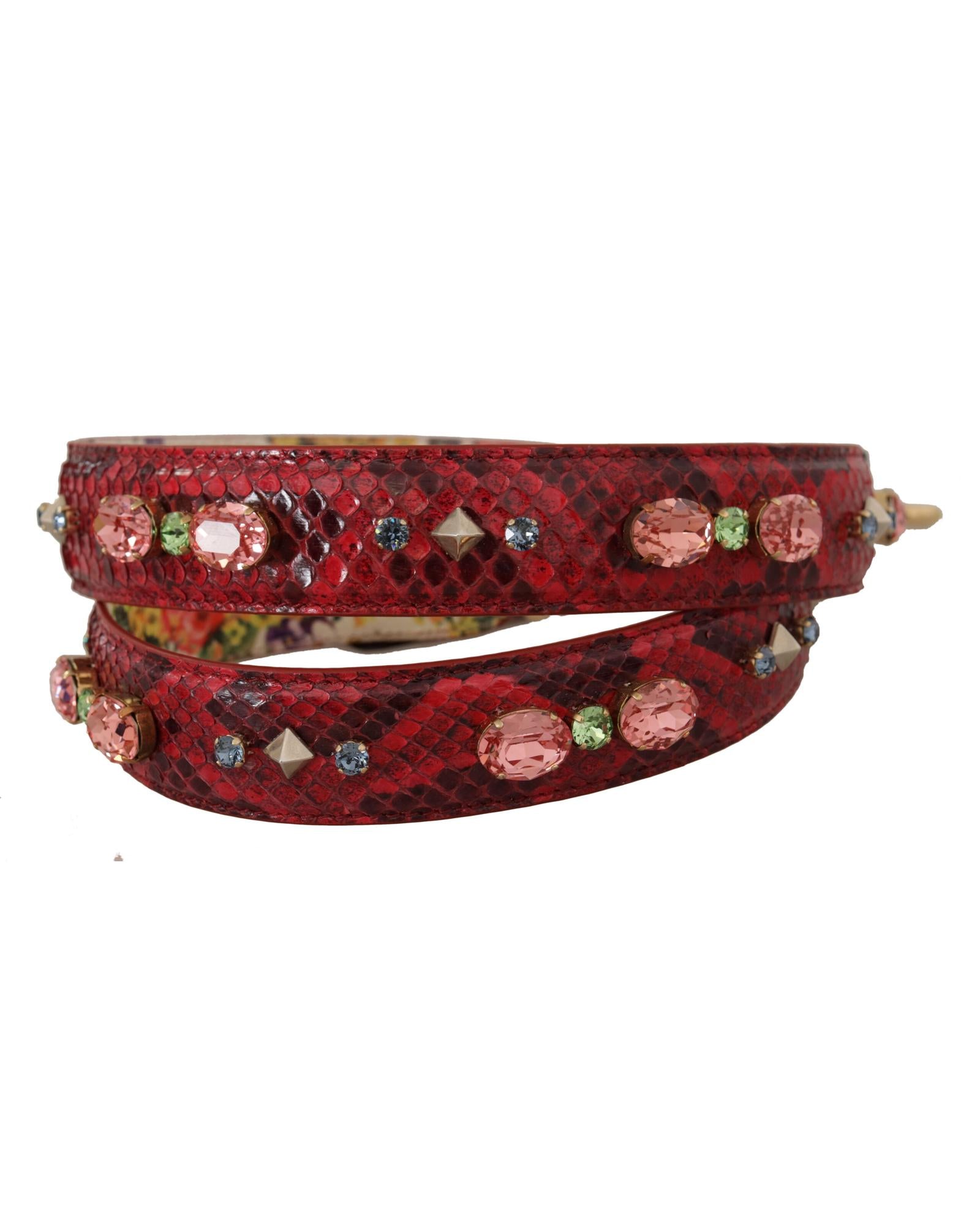 Dolce & Gabbana Women's Red Exotic Leather Crystals Reversible Shoulder Strap - One Size 4