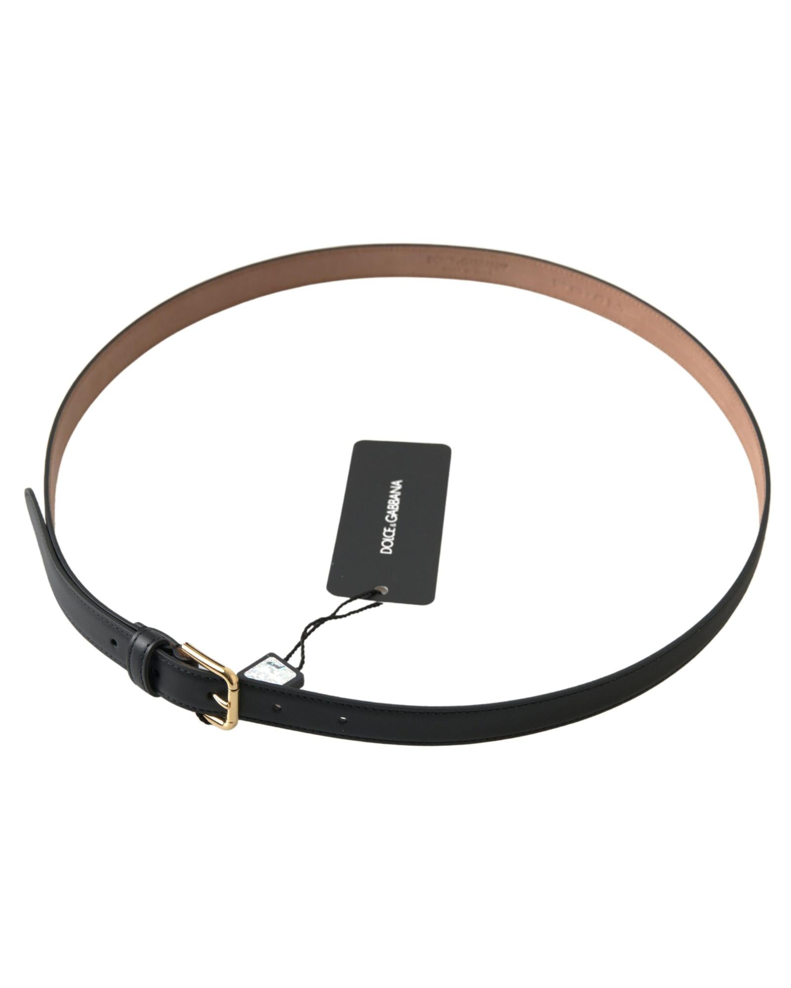 Dolce & Gabbana Men's Black Leather Gold Tone Metal Buckle Belt - 100 cm 3