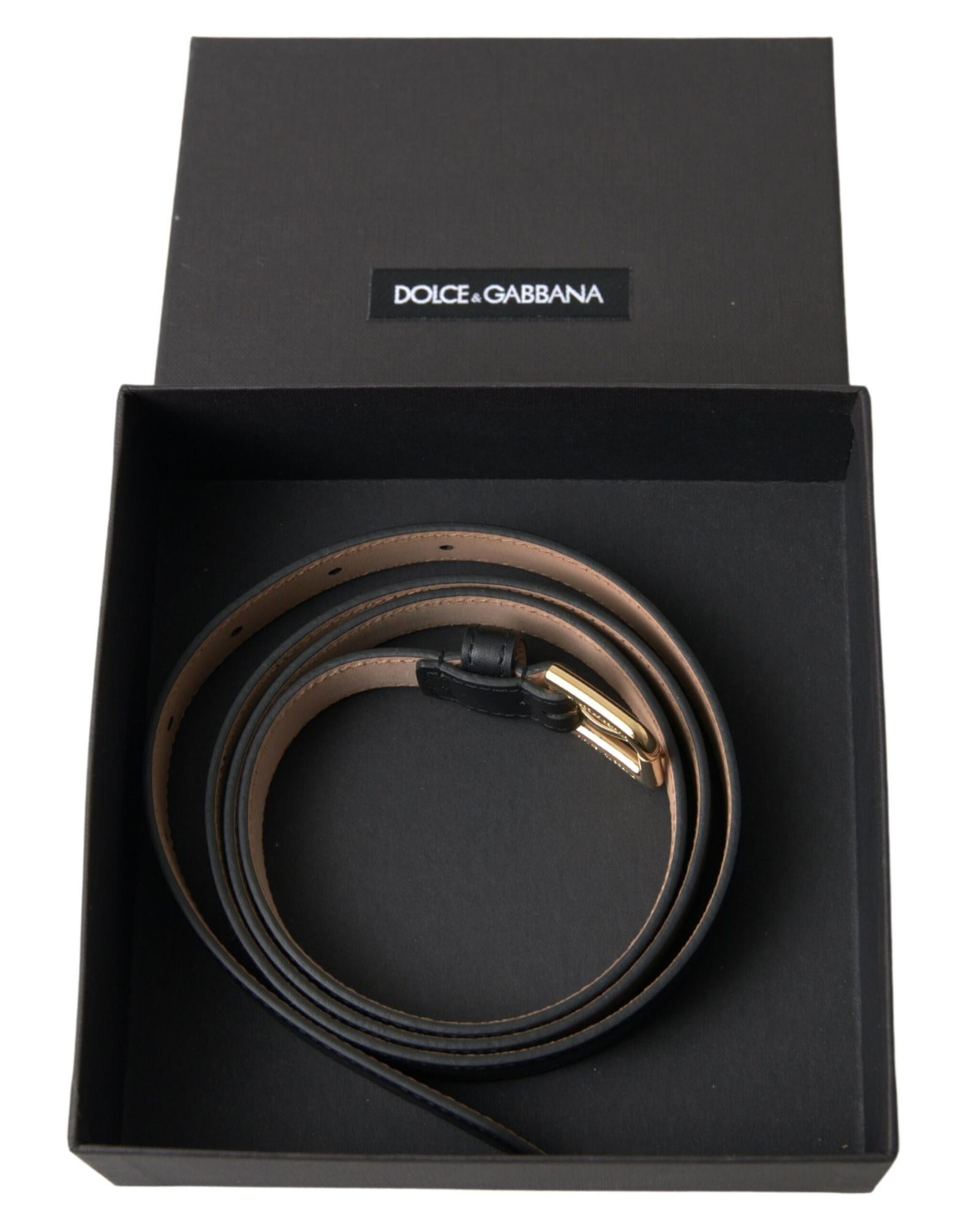Dolce & Gabbana Men's Black Leather Gold Tone Metal Buckle Belt - 100 cm 4