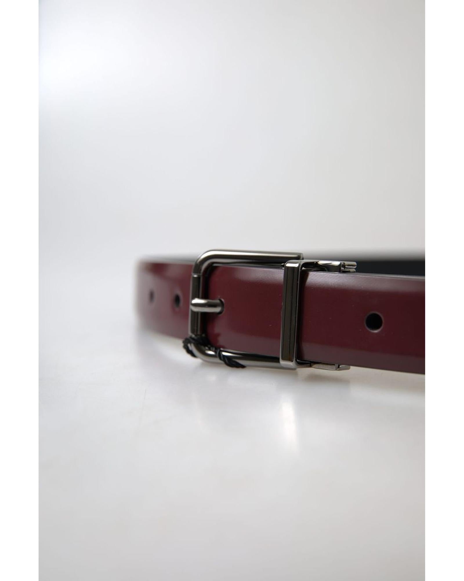 Dolce & Gabbana Men's Bordeaux Leather Silver Metal Buckle Belt - 90 cm 3
