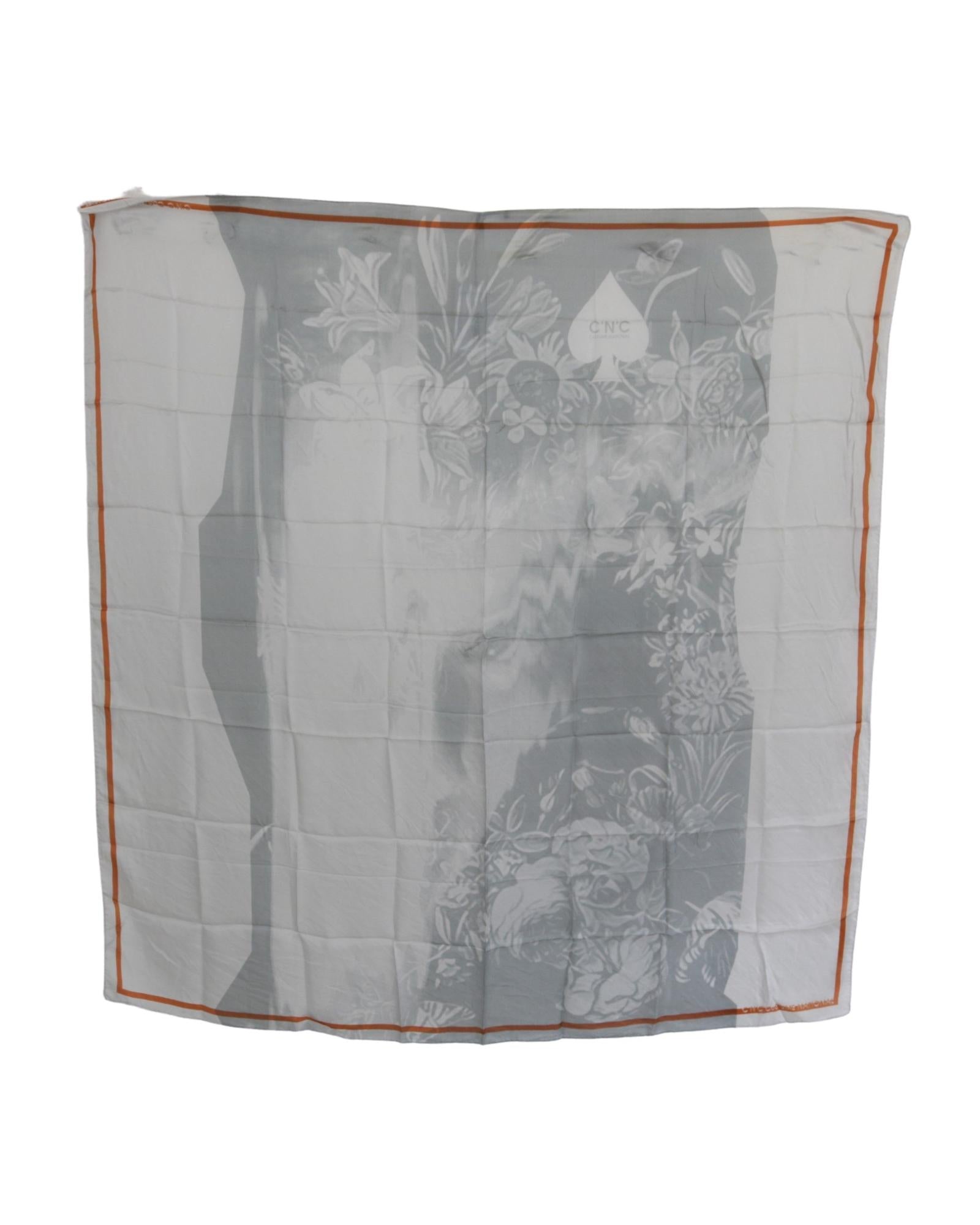 Costume National Women's Gray Orange Silk Floral Foulard Wrap Scarf - One Size 3