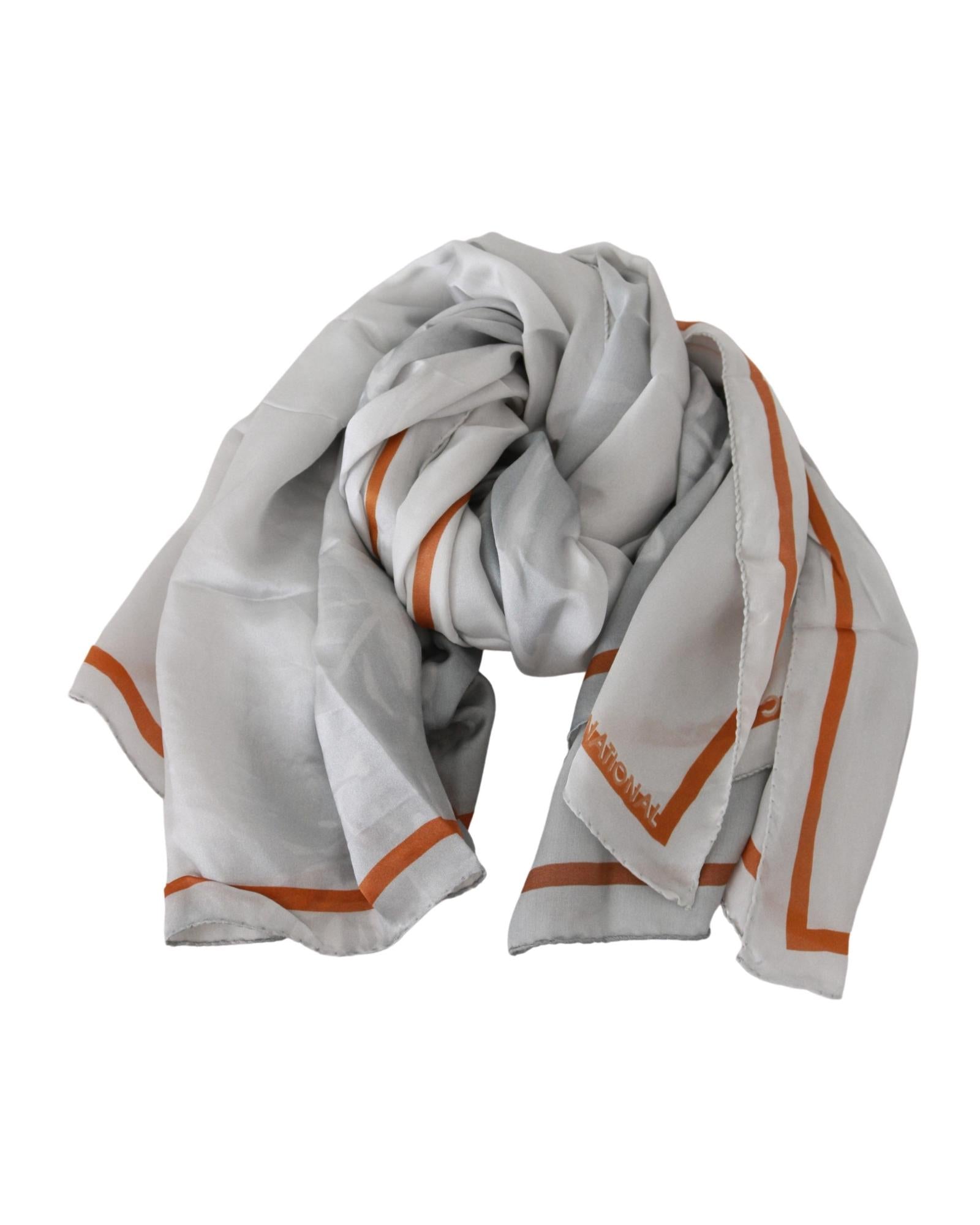 Costume National Women's Gray Orange Silk Floral Foulard Wrap Scarf - One Size 4