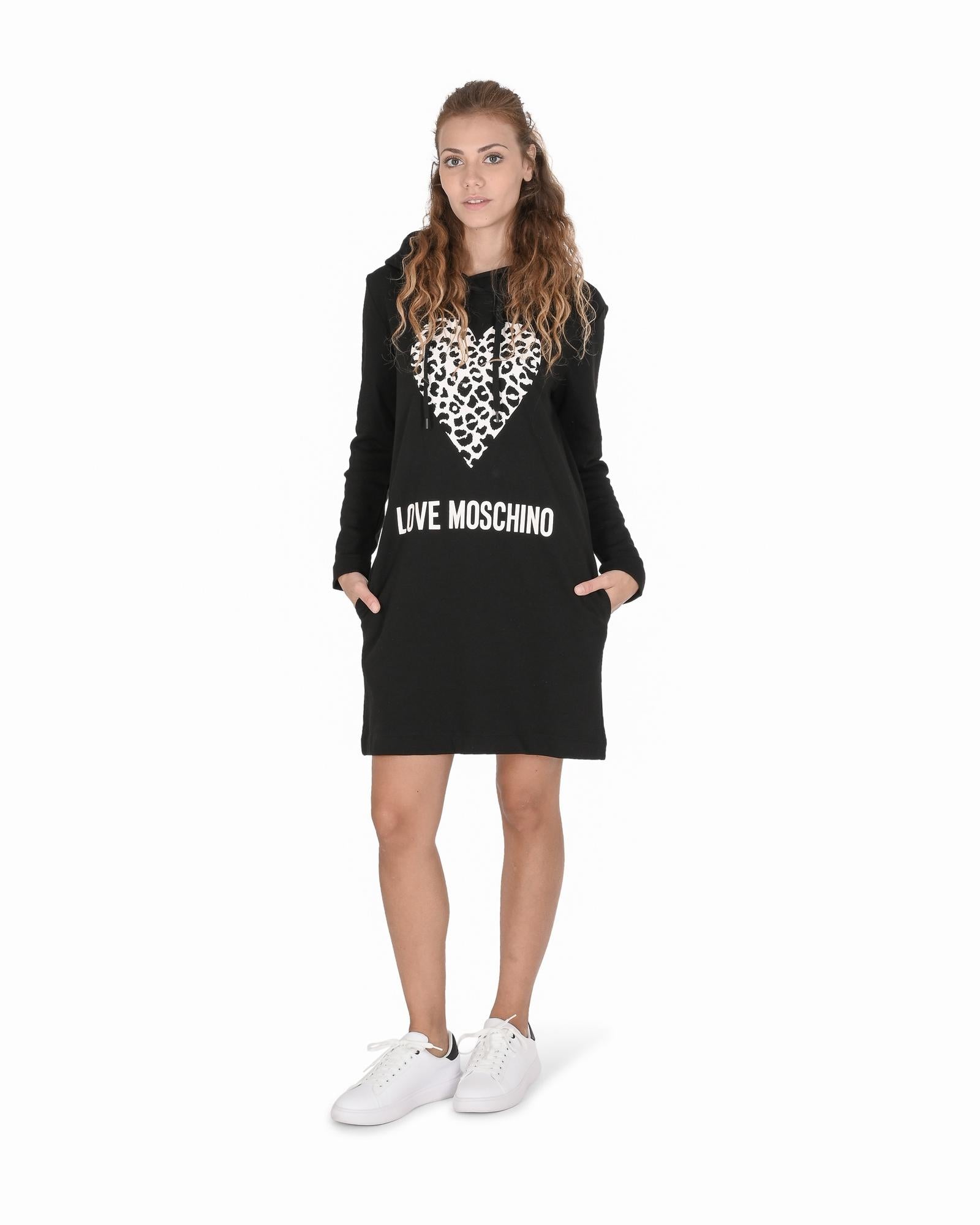 Leopard Heart Hoodie Dress Long Sleeve - 42 IT