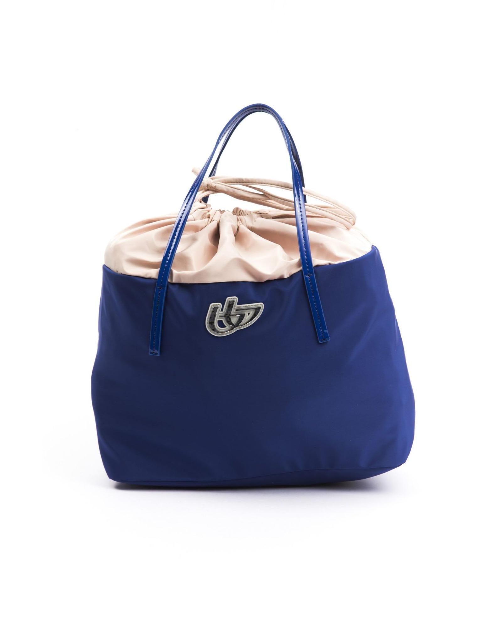 BYBLOS Women's Chic Blue Fabric Shopper Tote with Patent Accents - One Size