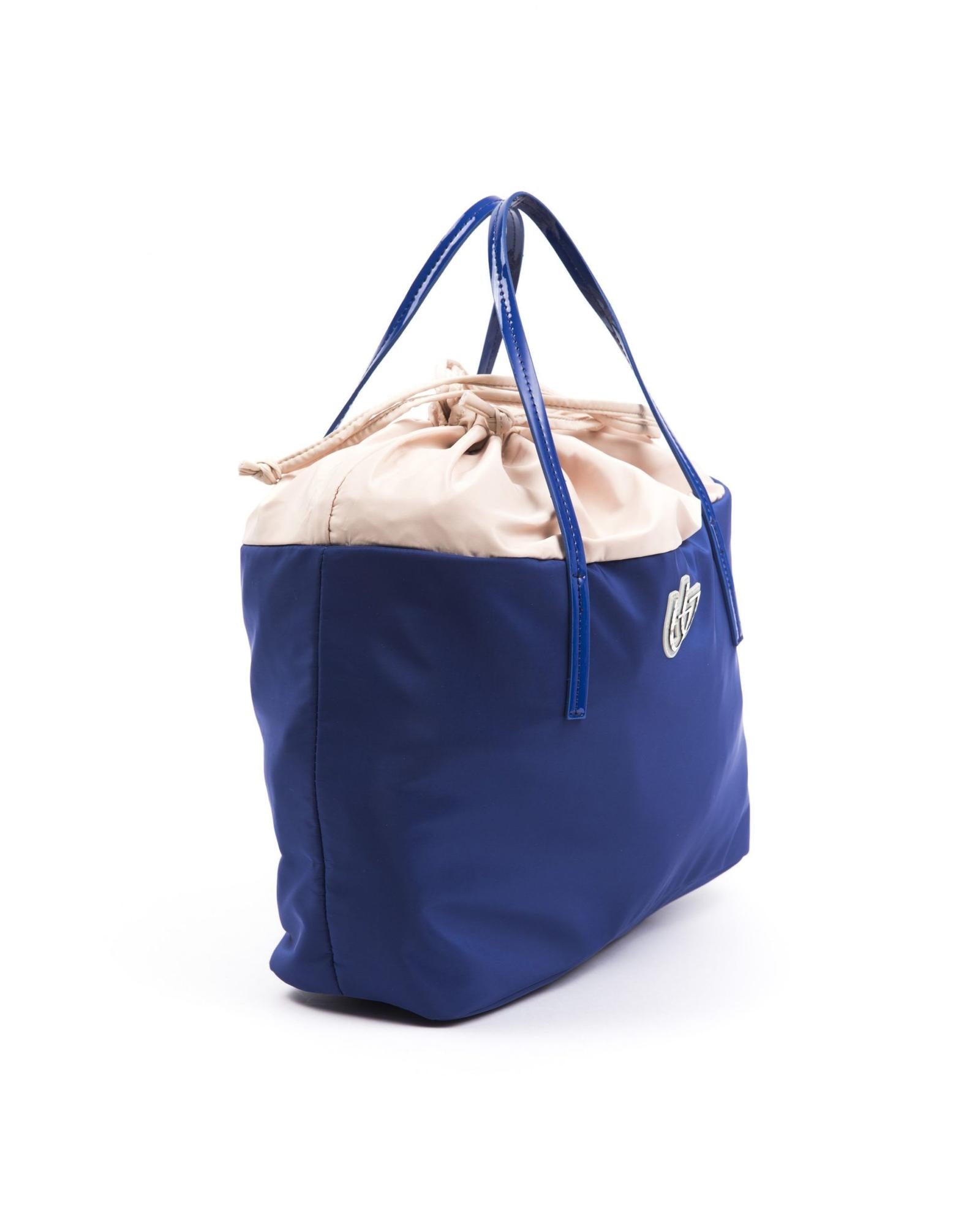 BYBLOS Women's Chic Blue Fabric Shopper Tote with Patent Accents - One Size