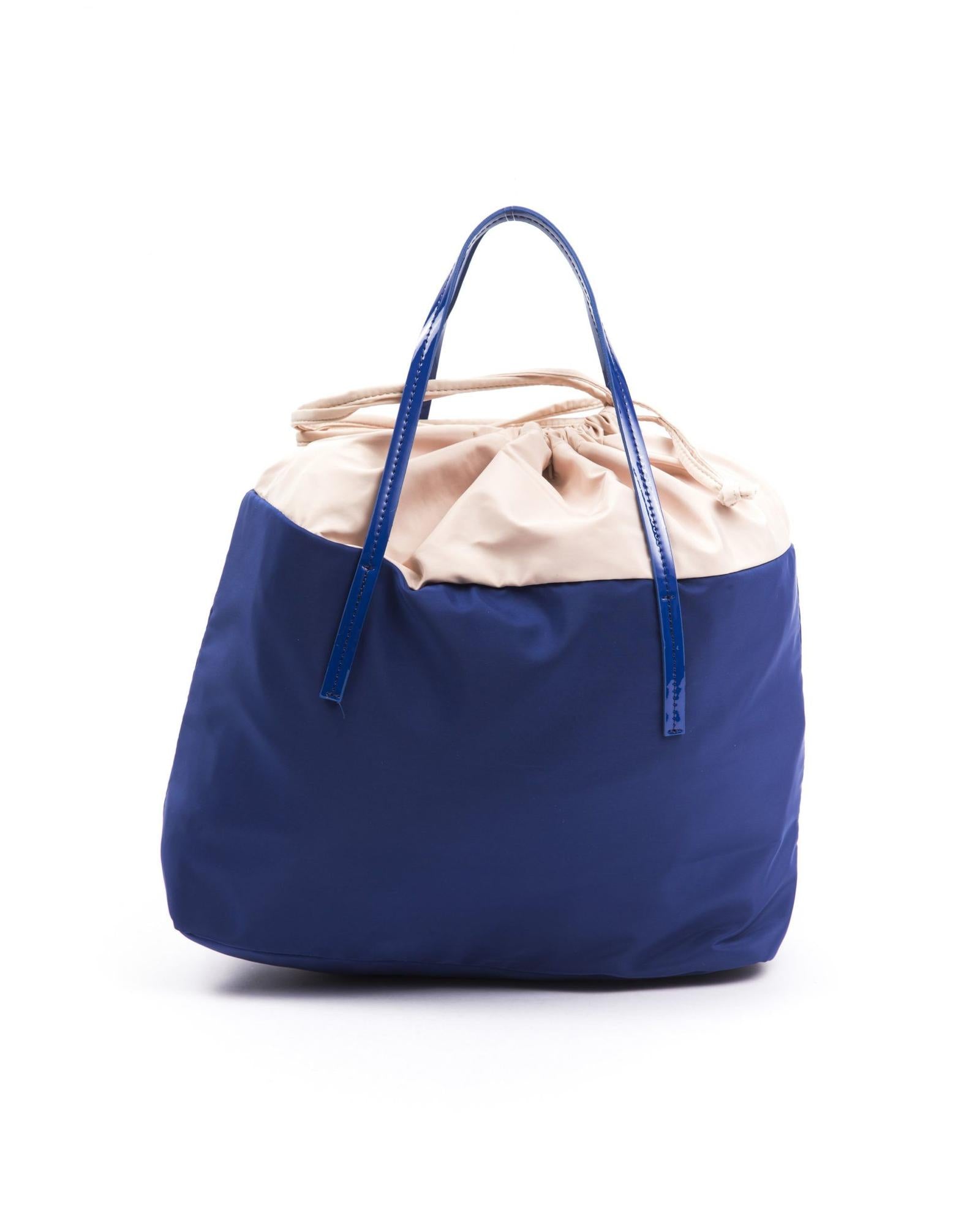 BYBLOS Women's Chic Blue Fabric Shopper Tote with Patent Accents - One Size 3