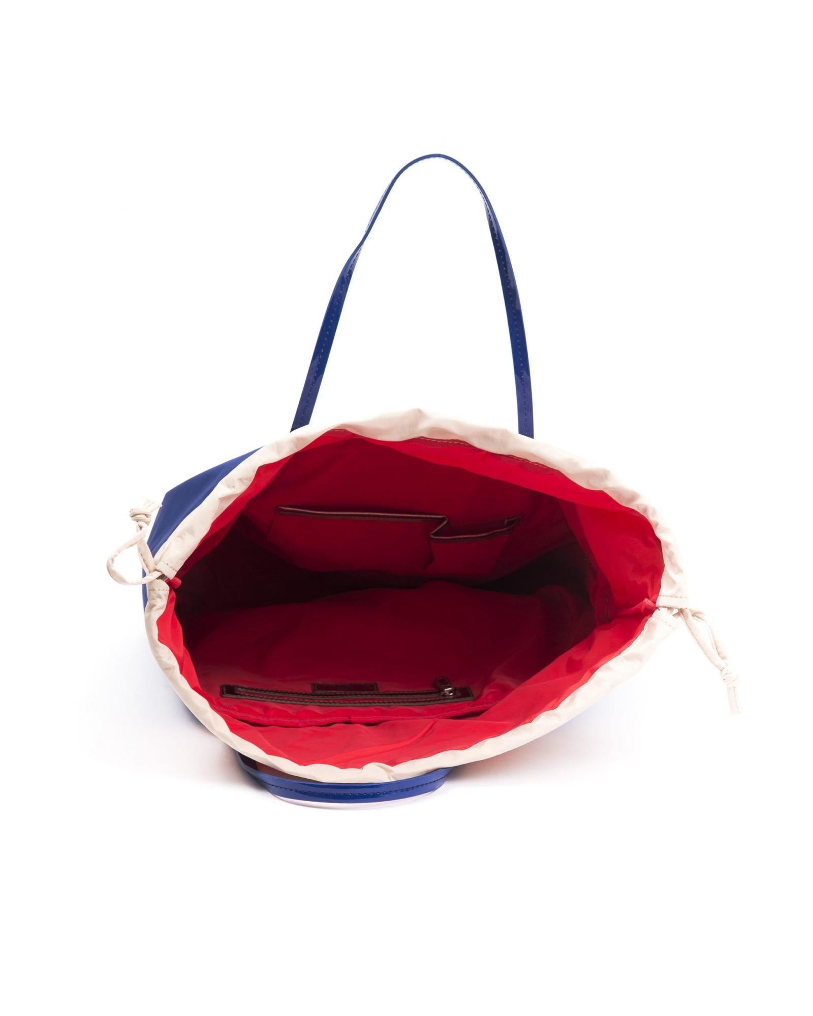 BYBLOS Women's Chic Blue Fabric Shopper Tote with Patent Accents - One Size 5