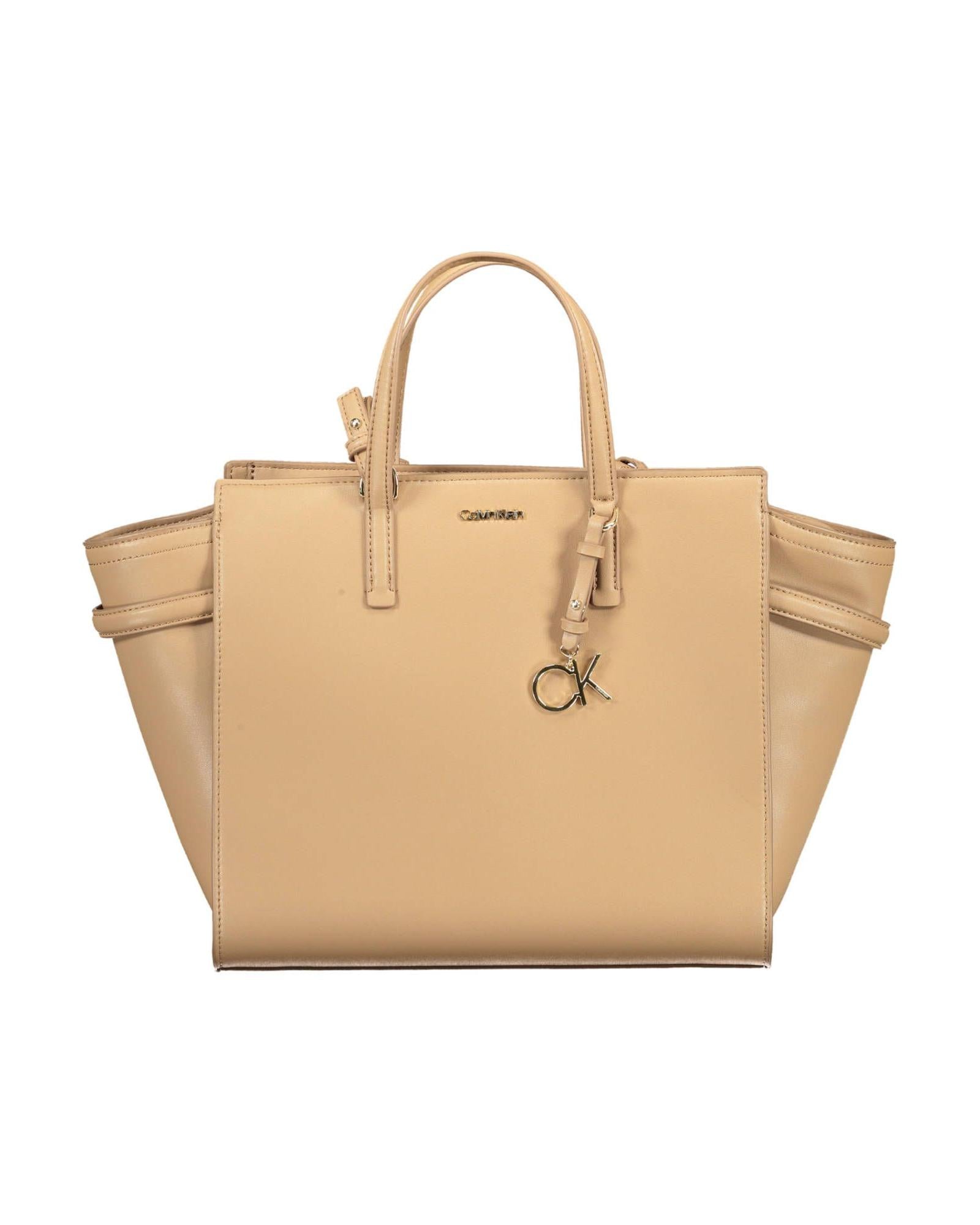 Calvin Klein Women's Chic Beige Handbag with Contrasting Details - One Size