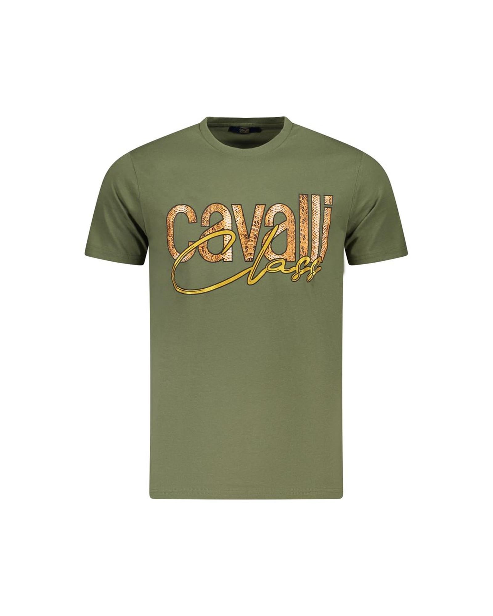 Cavalli Class Men's Green Cotton  T-Shirt - XL