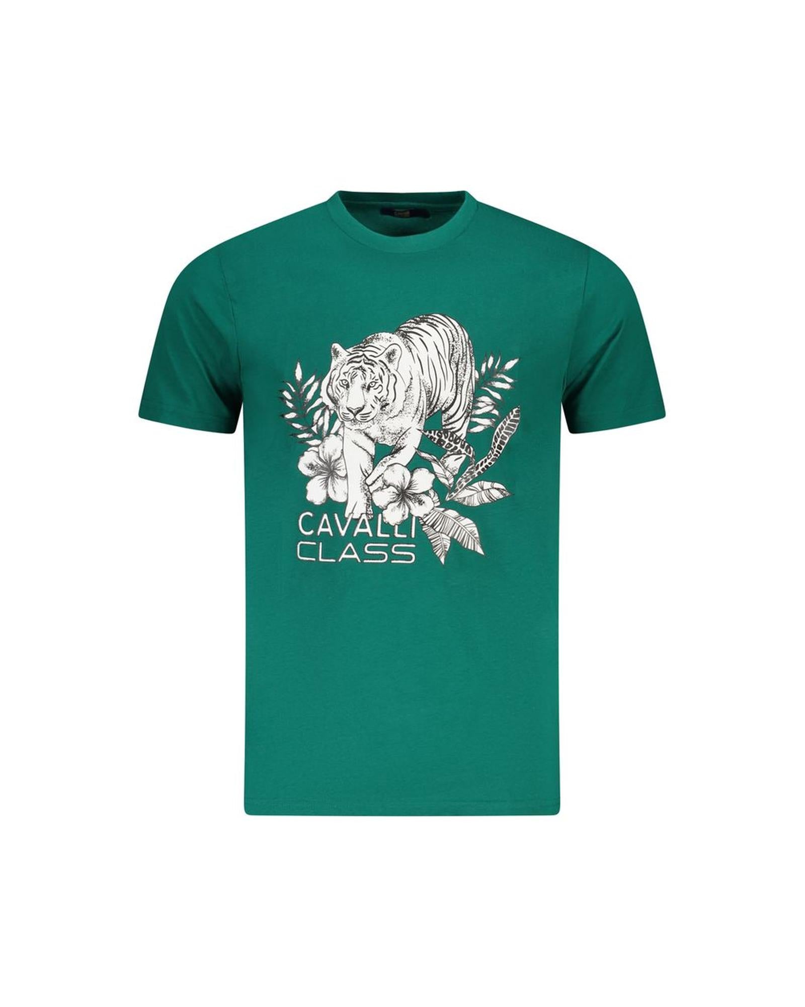 Cavalli Class Men's Green Cotton  T-Shirt - 2XL