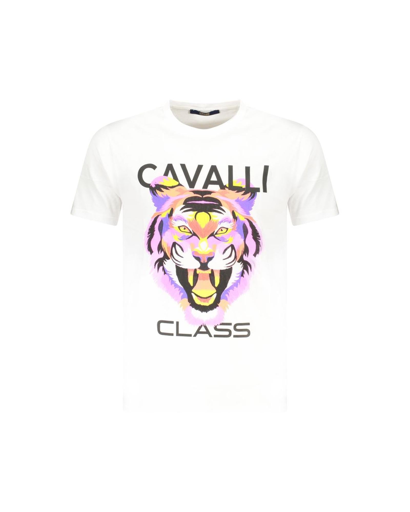 Cavalli Class Men's White Cotton  T-Shirt - M
