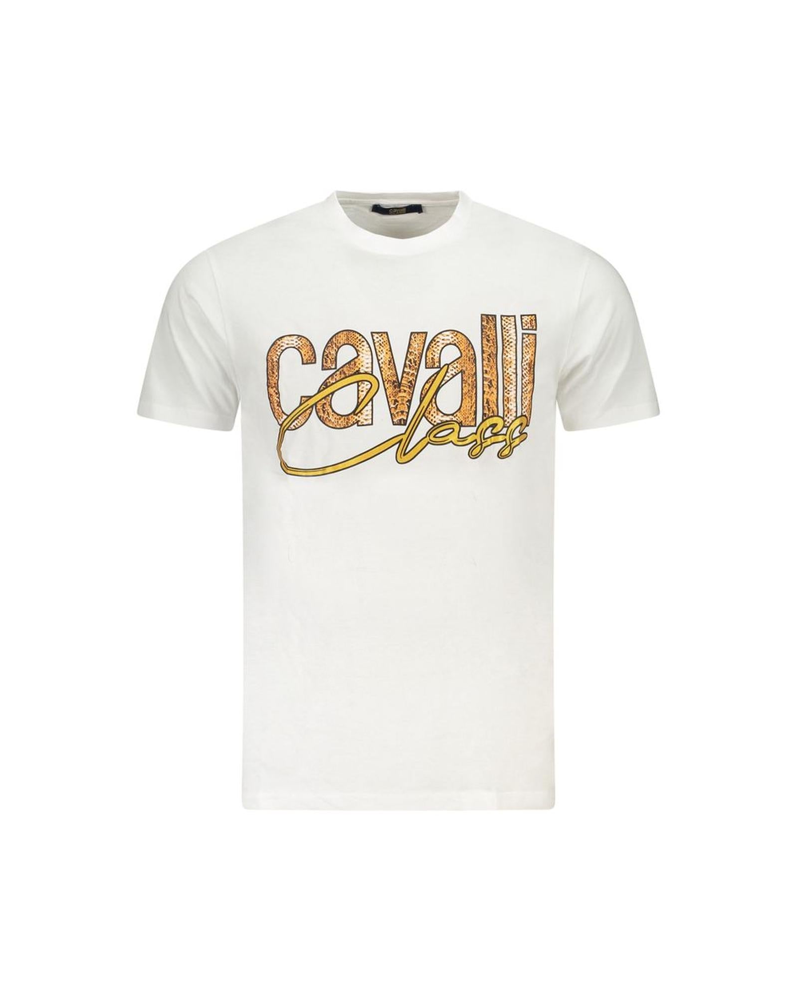 Cavalli Class Men's White Cotton  T-Shirt - XL