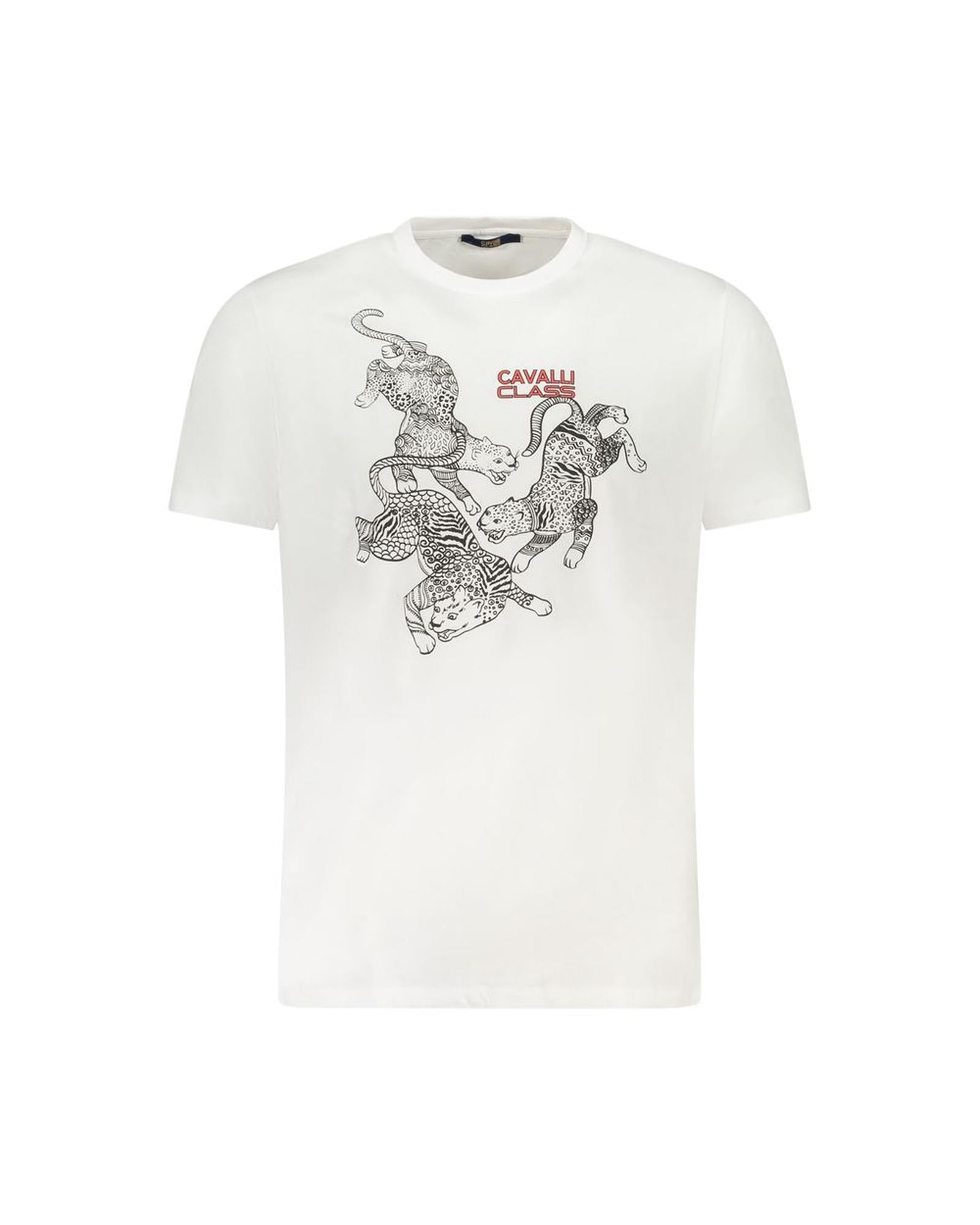 Cavalli Class Men's White Cotton  T-Shirt - XL
