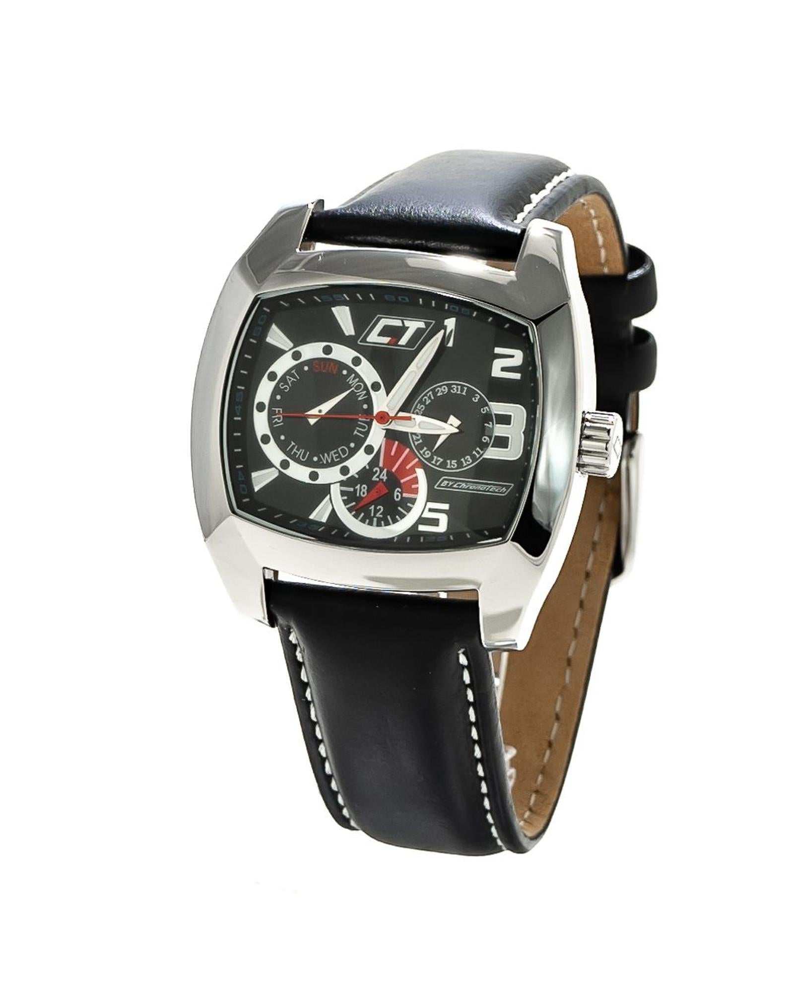 Chronotech Men's Black Leather Watch - One Size